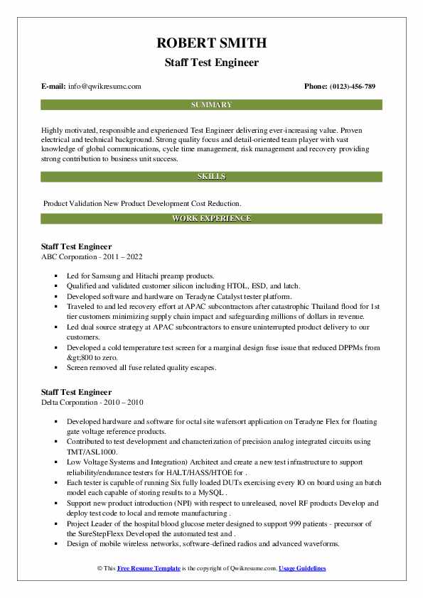 Staff Test Engineer Resume Samples QwikResume