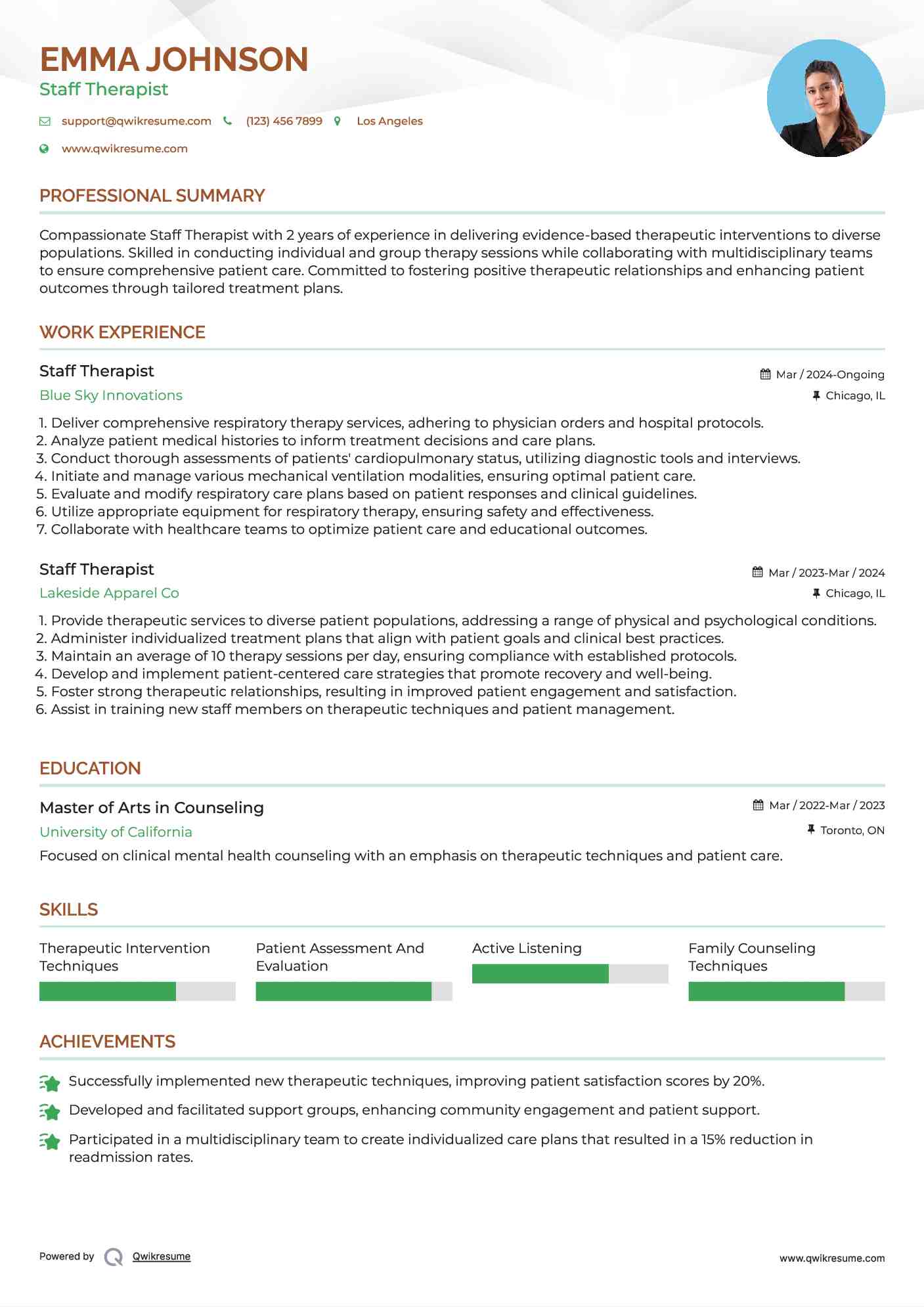 Staff Therapist Resume Format