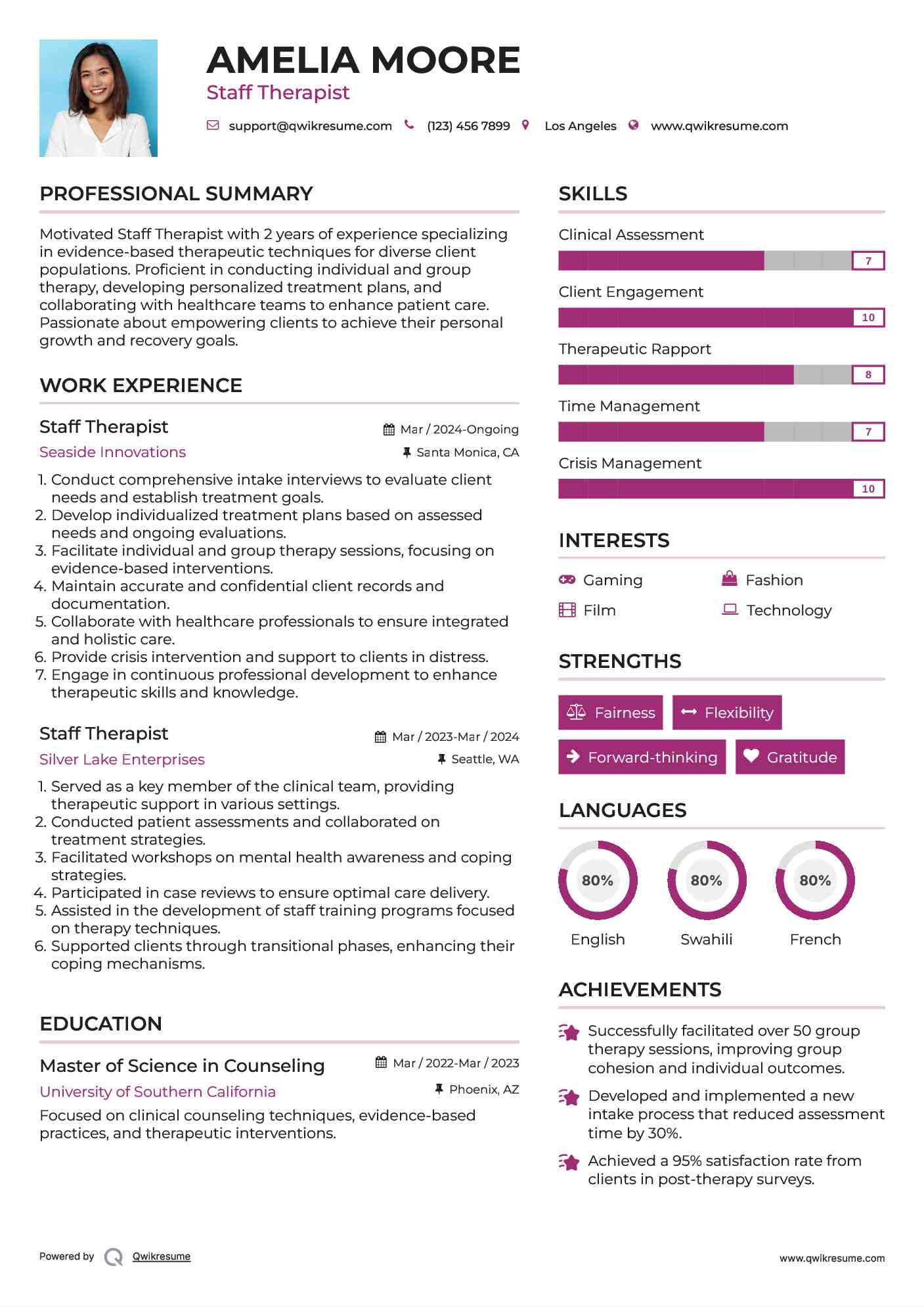 Staff Therapist Resume Format
