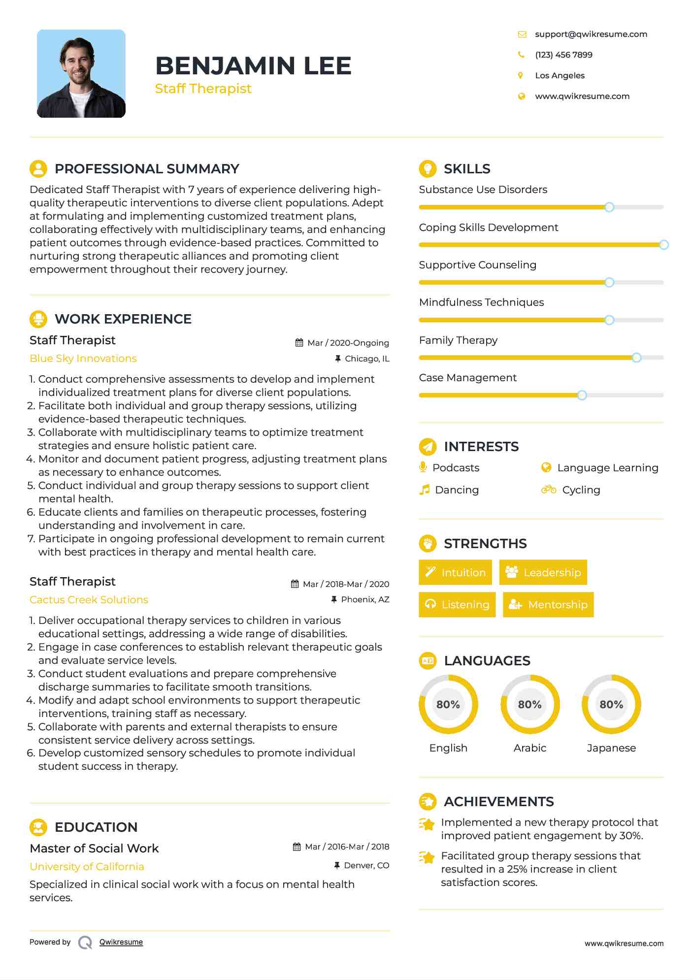 Staff Therapist Resume Model