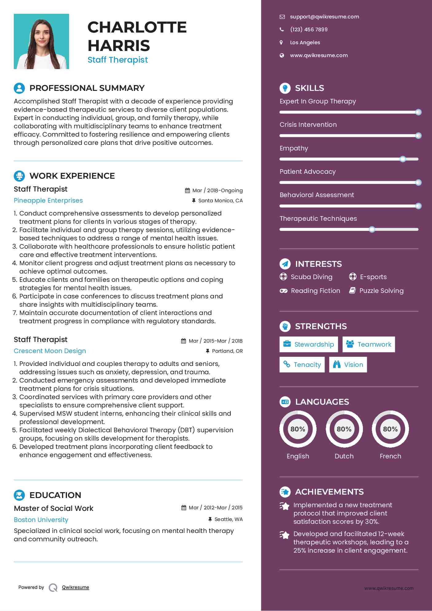 Staff Therapist Resume Format