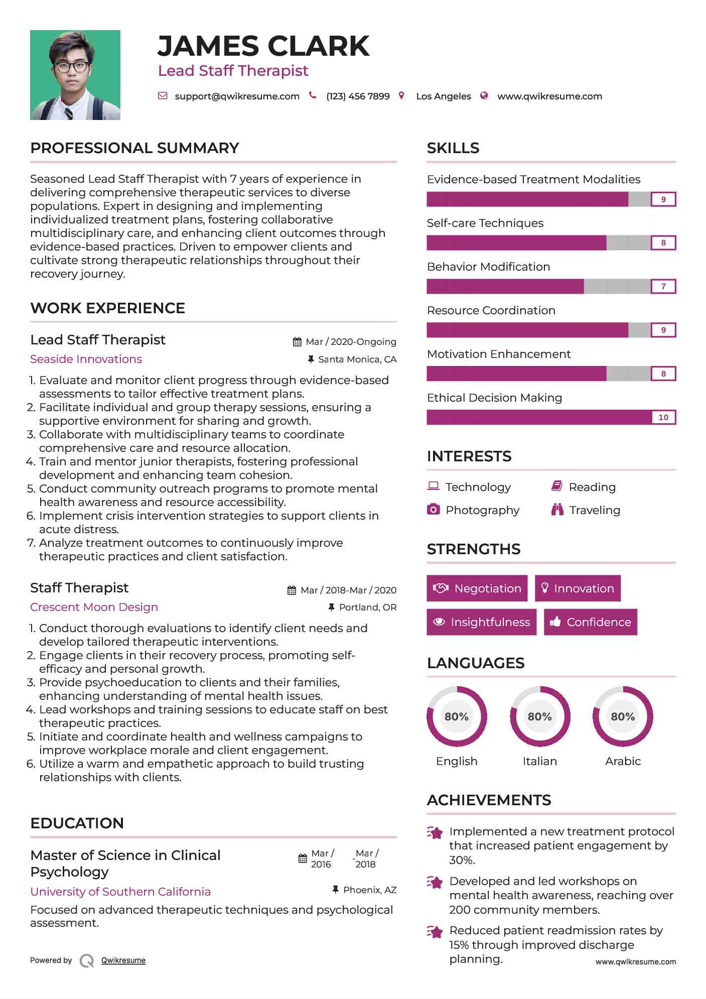 Lead Staff Therapist Resume Template