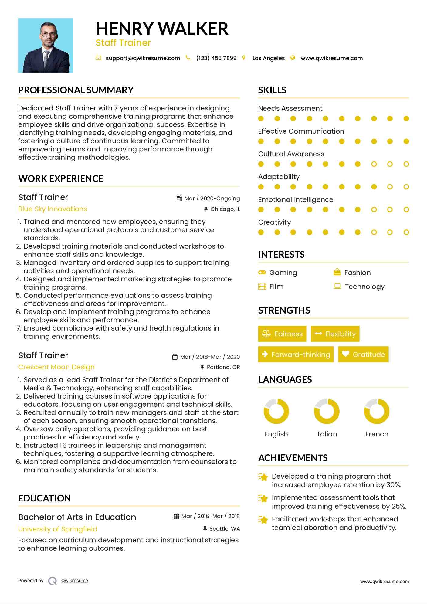 Staff Trainer Resume Model
