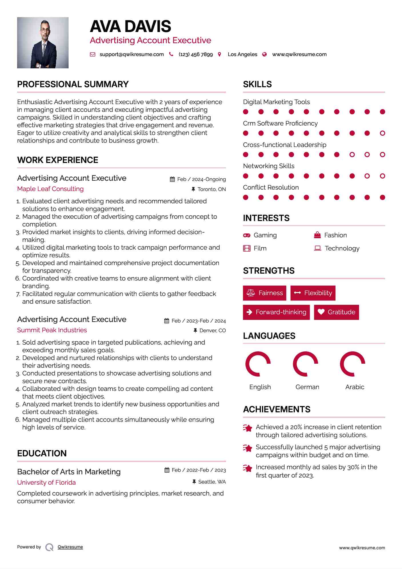 Advertising Account Executive Resume Example