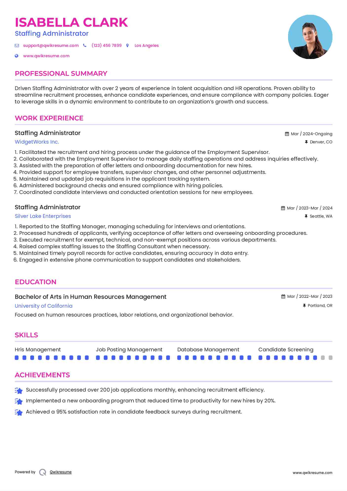 Staffing Administrator Resume Format