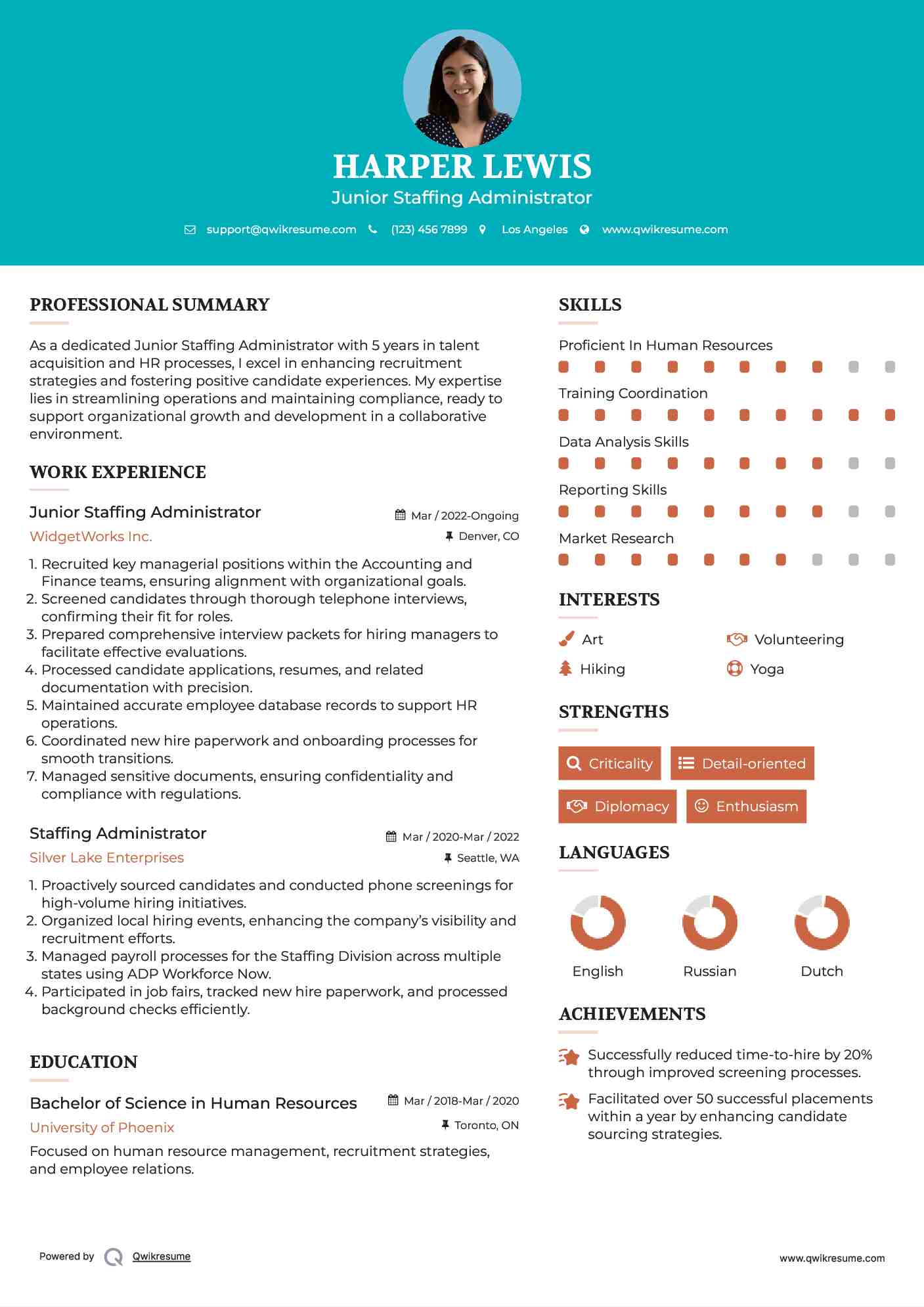 Junior Staffing Administrator Resume Format