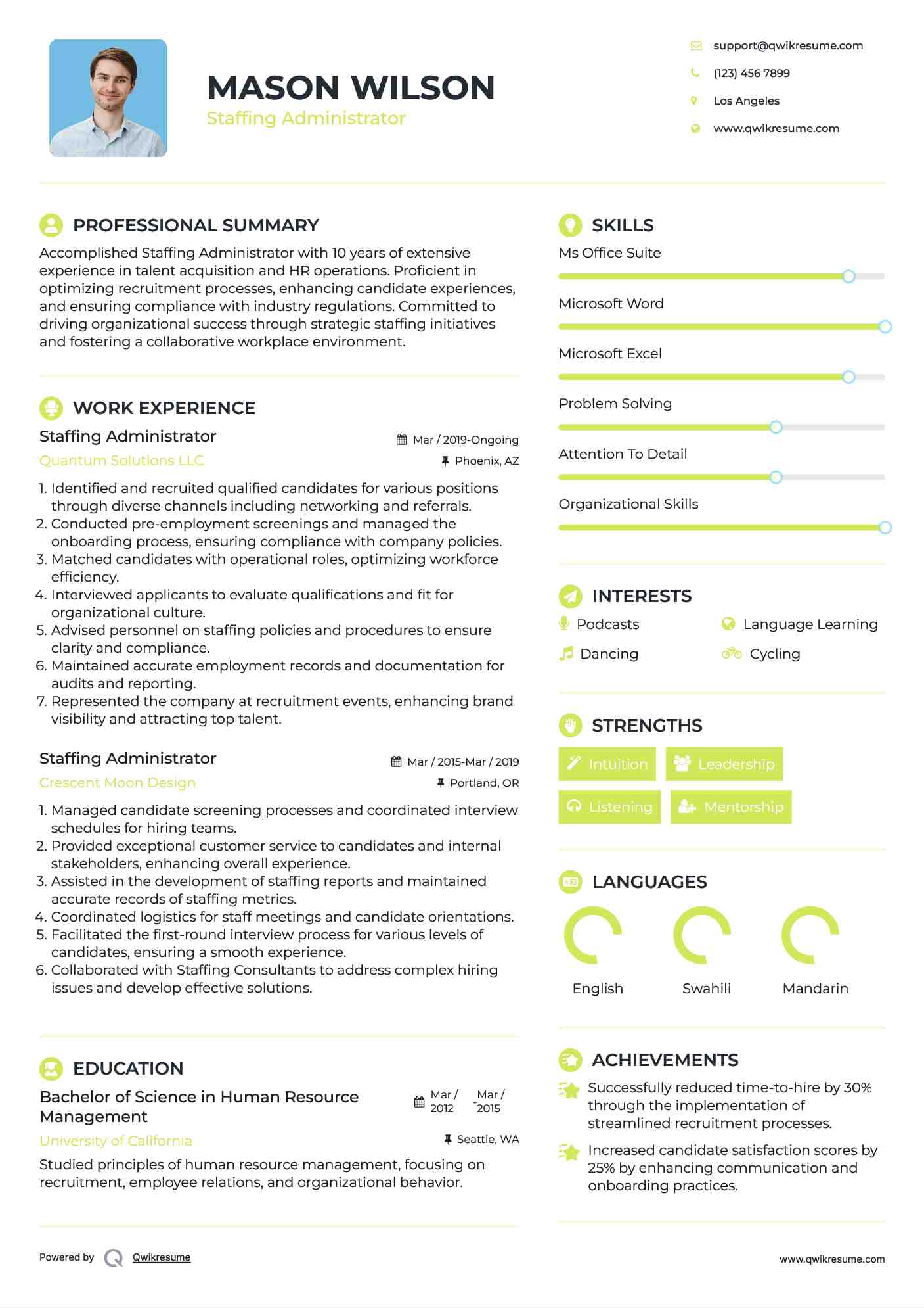 Staffing Administrator Resume Model