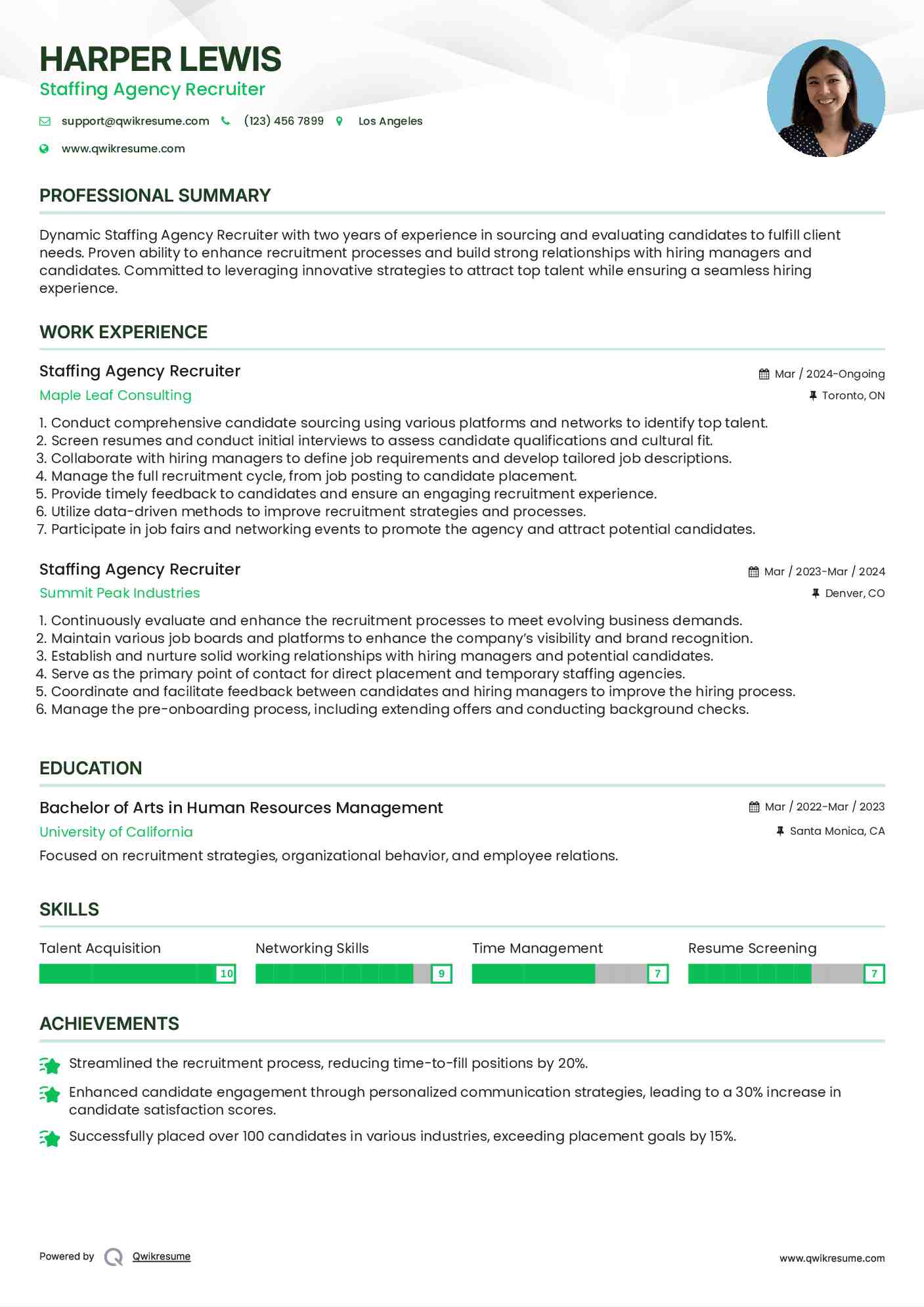 Staffing Agency Recruiter Resume Template
