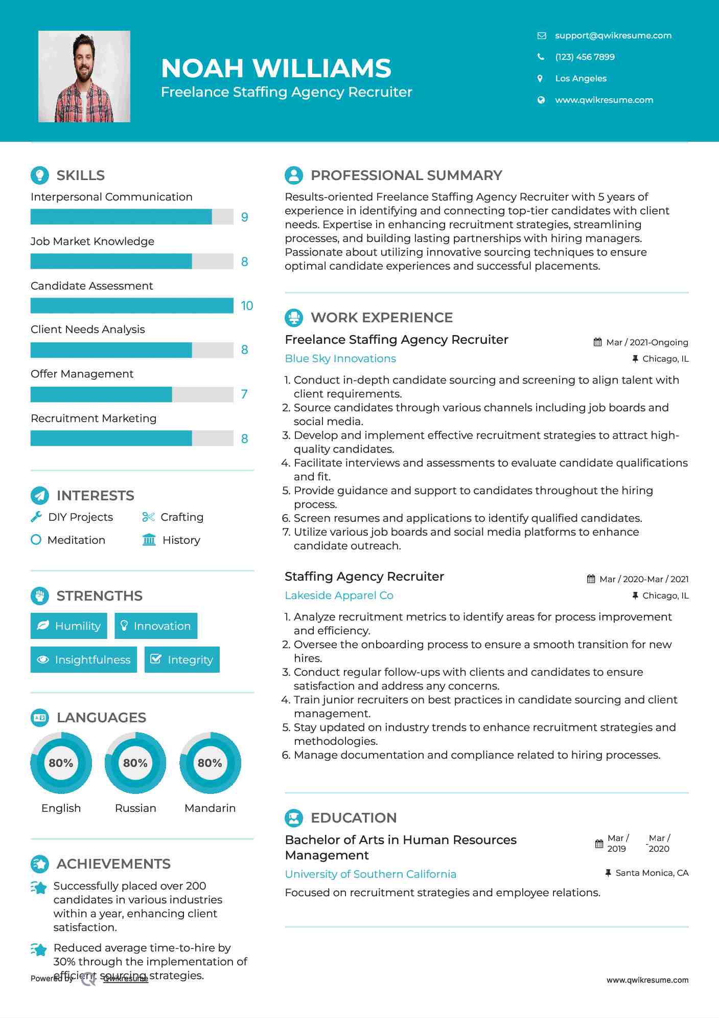 Freelance Staffing Agency Recruiter Resume Example