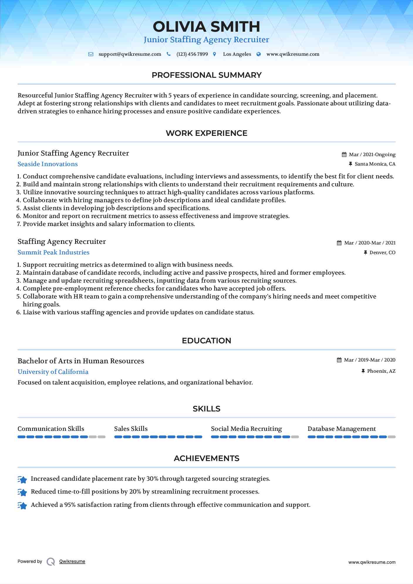 Junior Staffing Agency Recruiter Resume Format