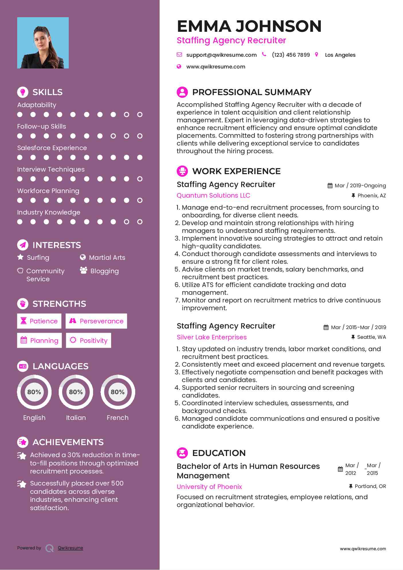 Staffing Agency Recruiter Resume Format