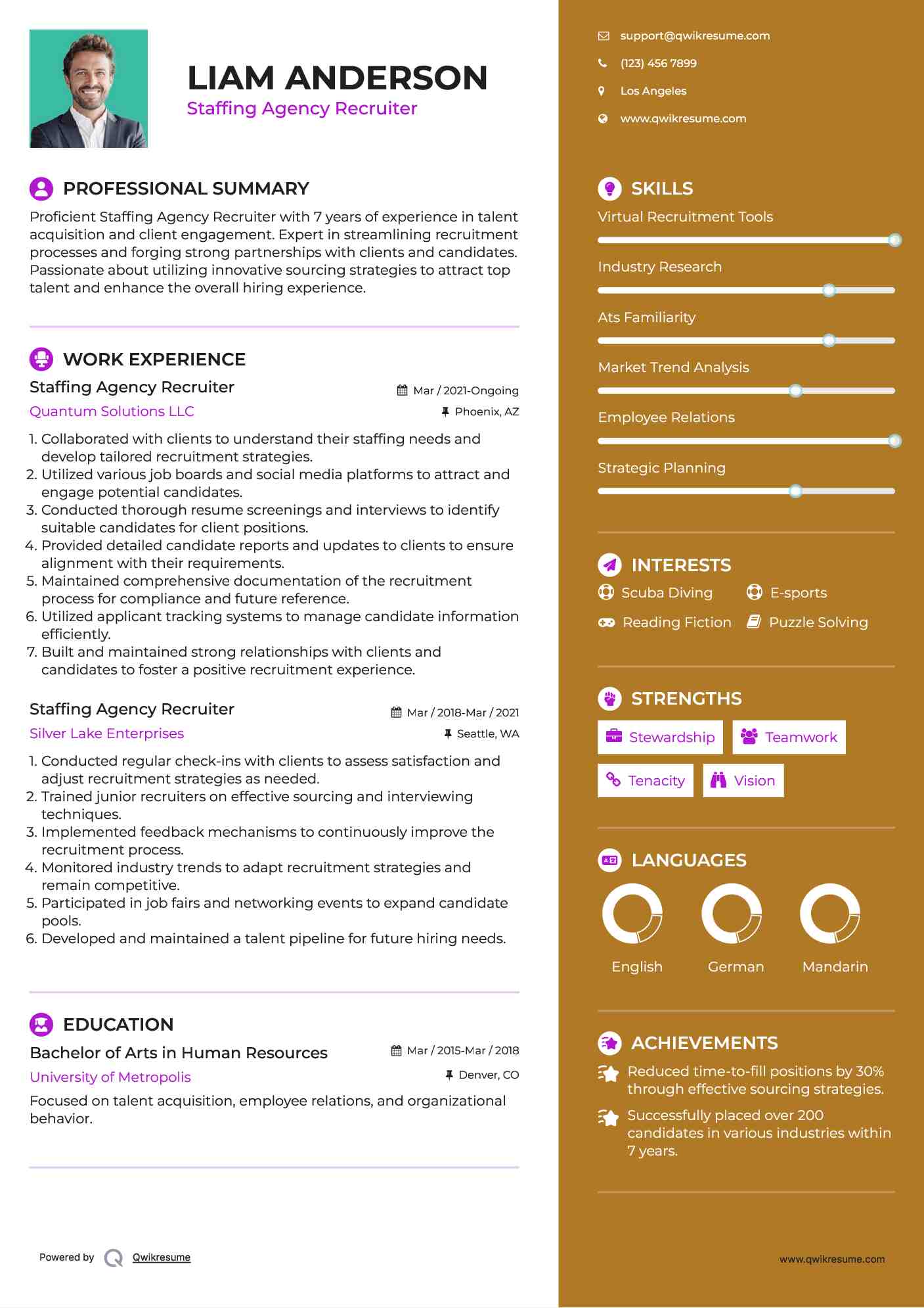 Staffing Agency Recruiter Resume Format