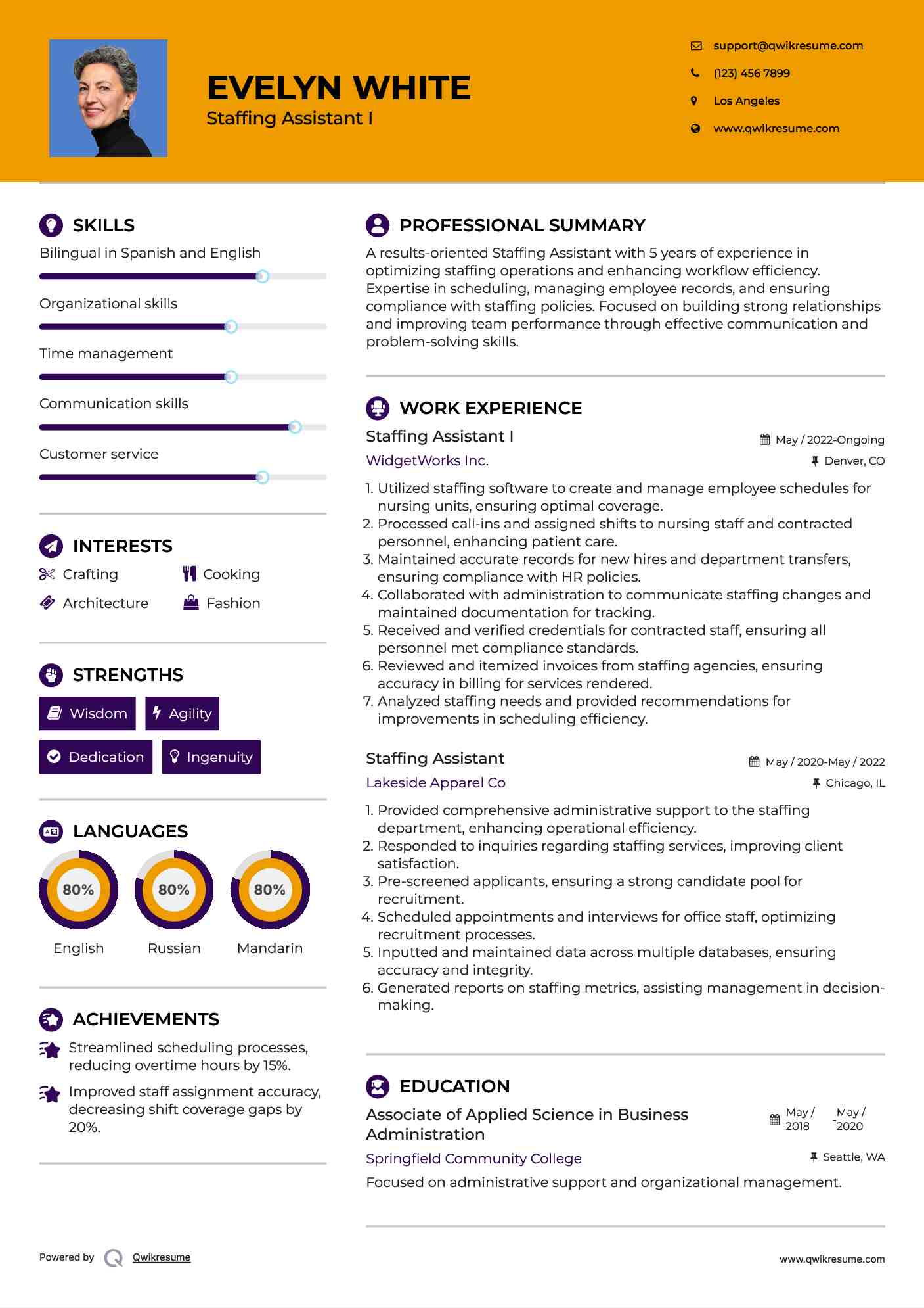 Staffing Assistant I Resume Format