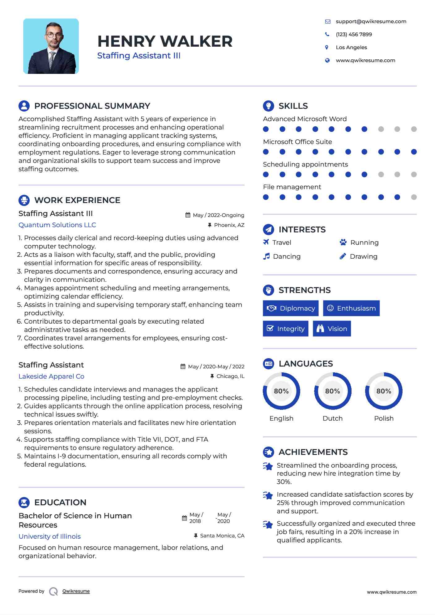 Staffing Assistant III Resume Template