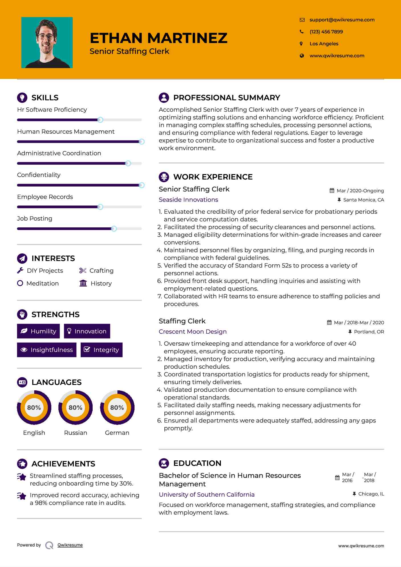 Senior Staffing Clerk Resume Model