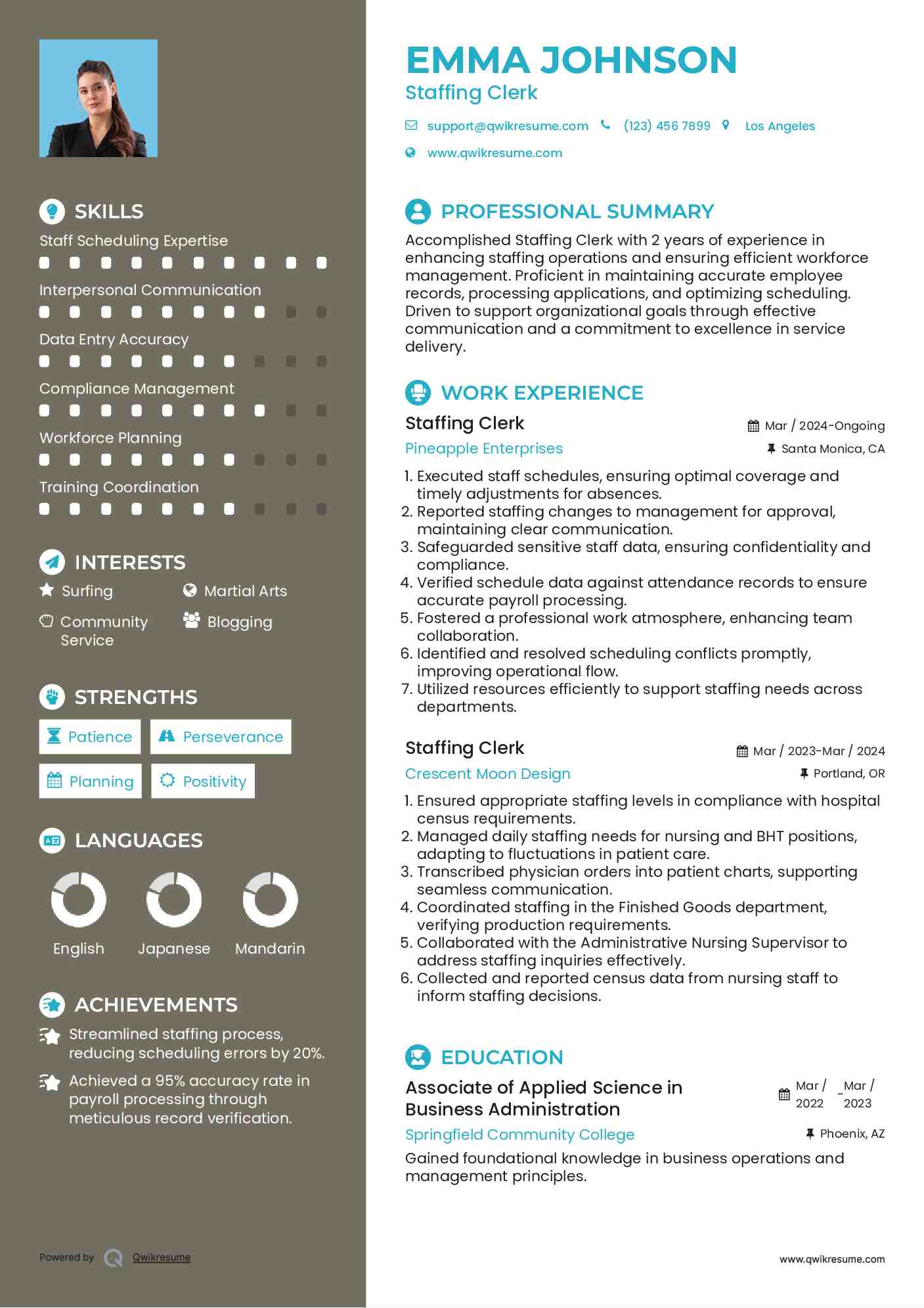 Staffing Clerk Resume Template