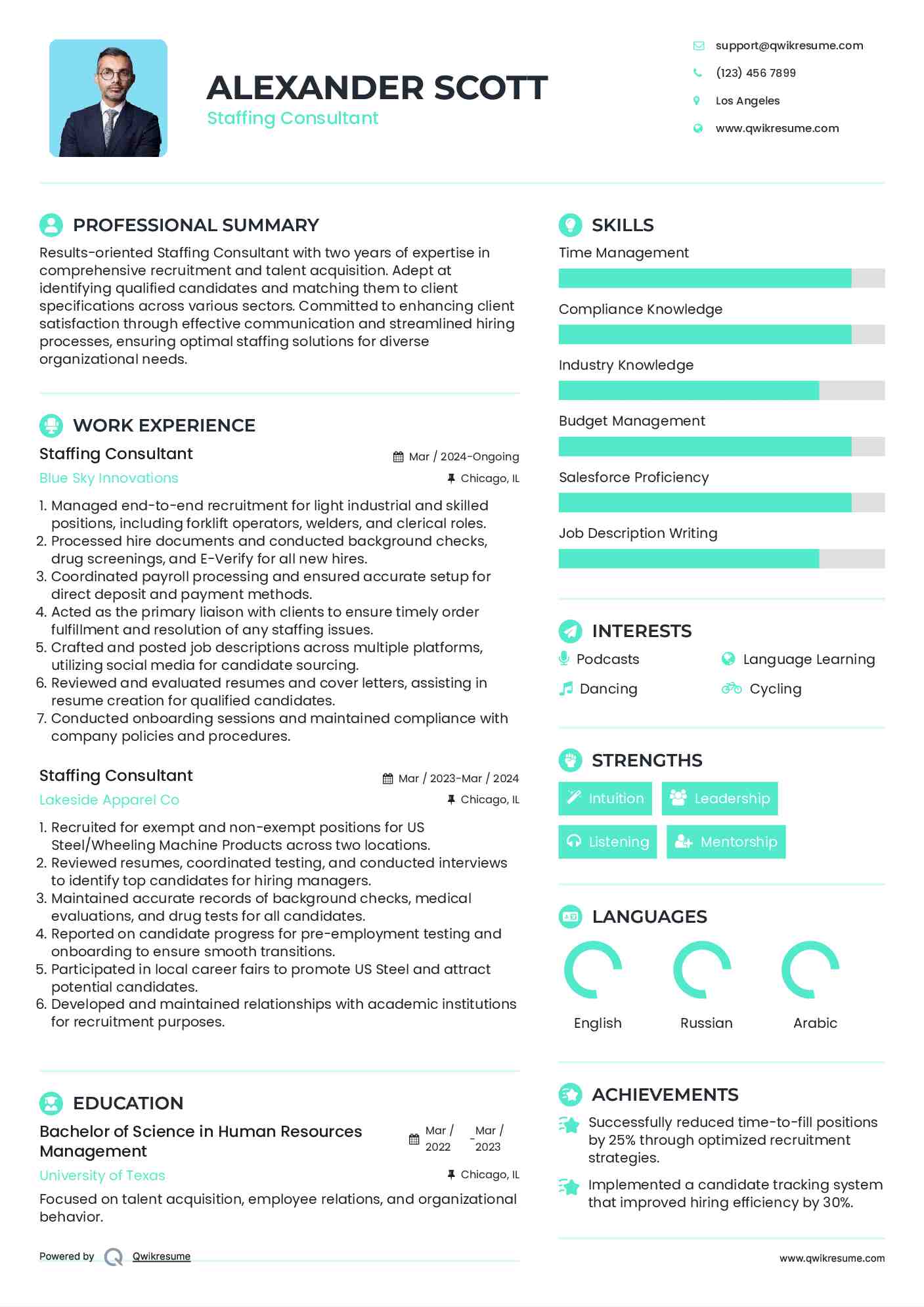 Staffing Consultant Resume Template