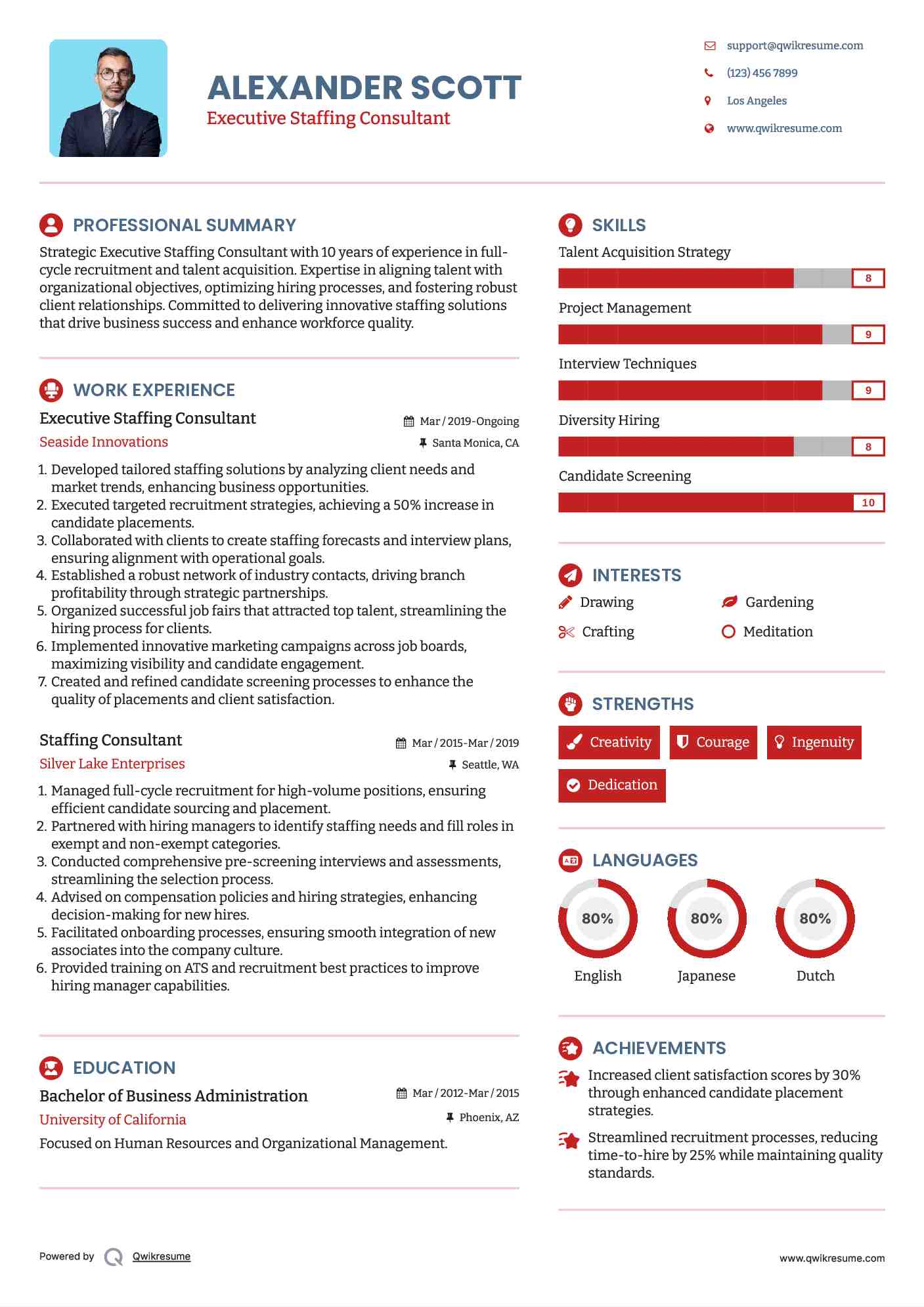 Executive Staffing Consultant Resume Example