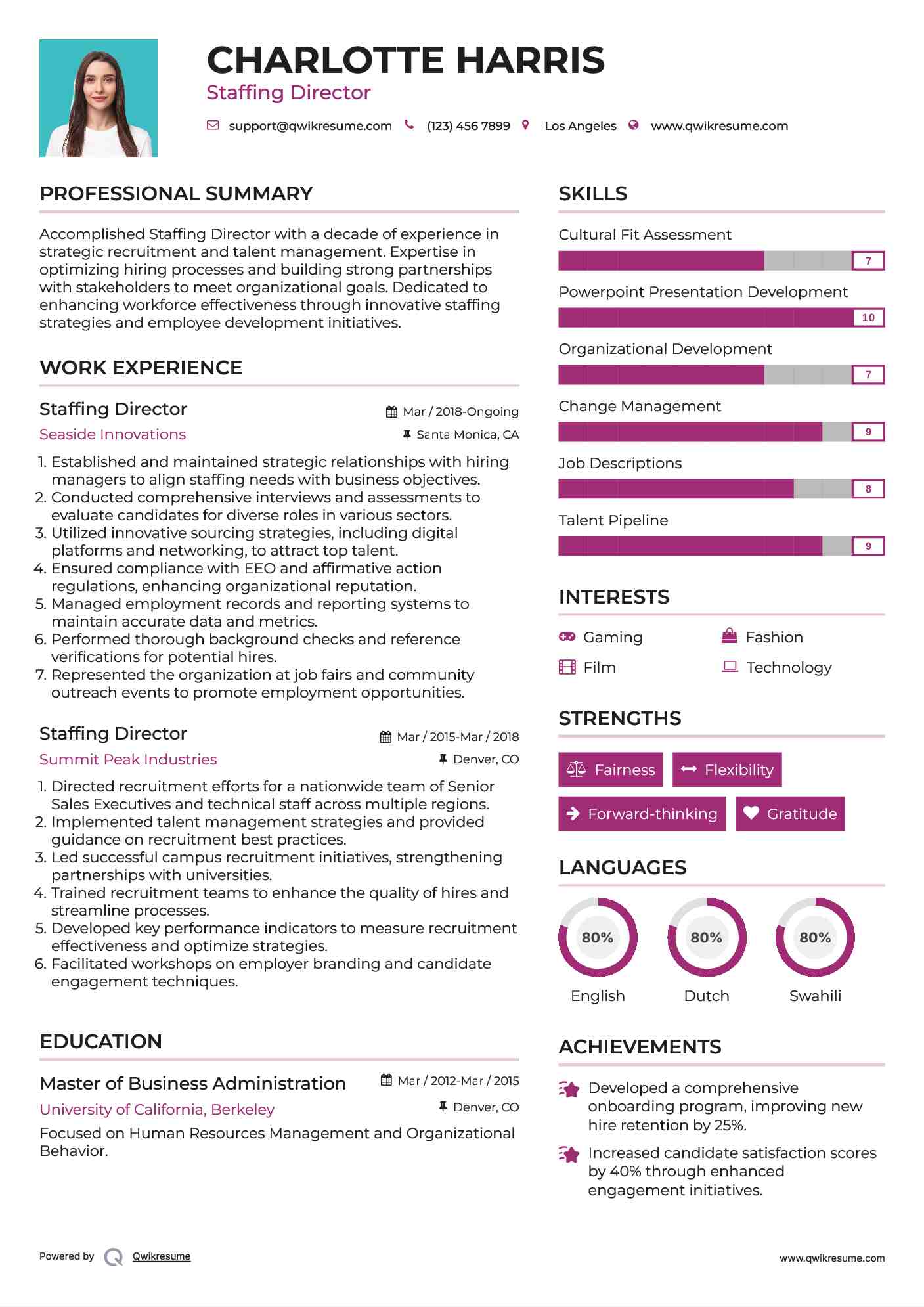 Staffing Director Resume Example