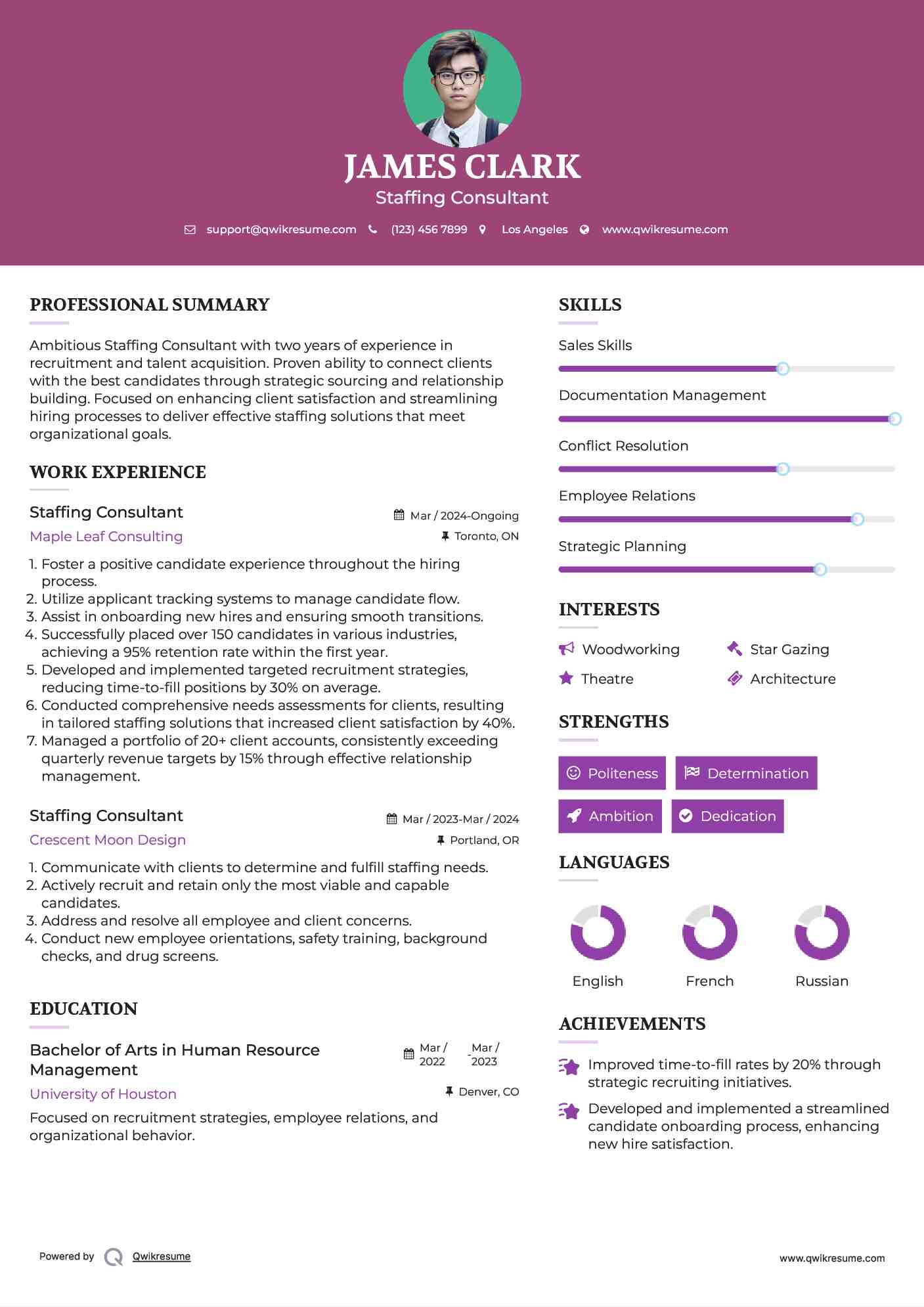 Staffing Consultant Resume Sample