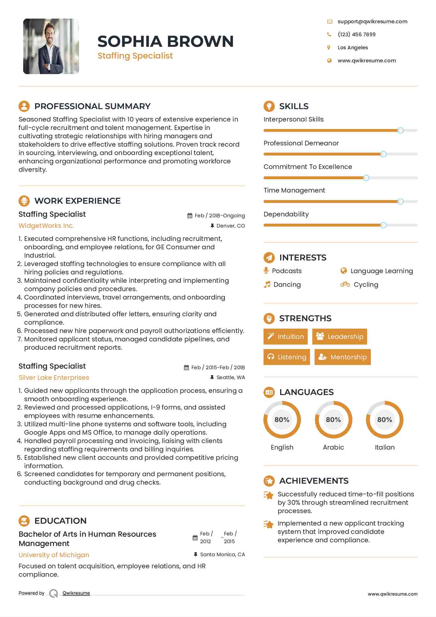 Staffing Specialist Resume Format