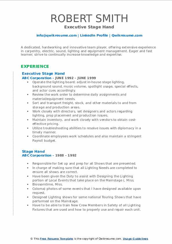 Stage Hand Resume Samples QwikResume - Stage Hand 1568467151 Pdf