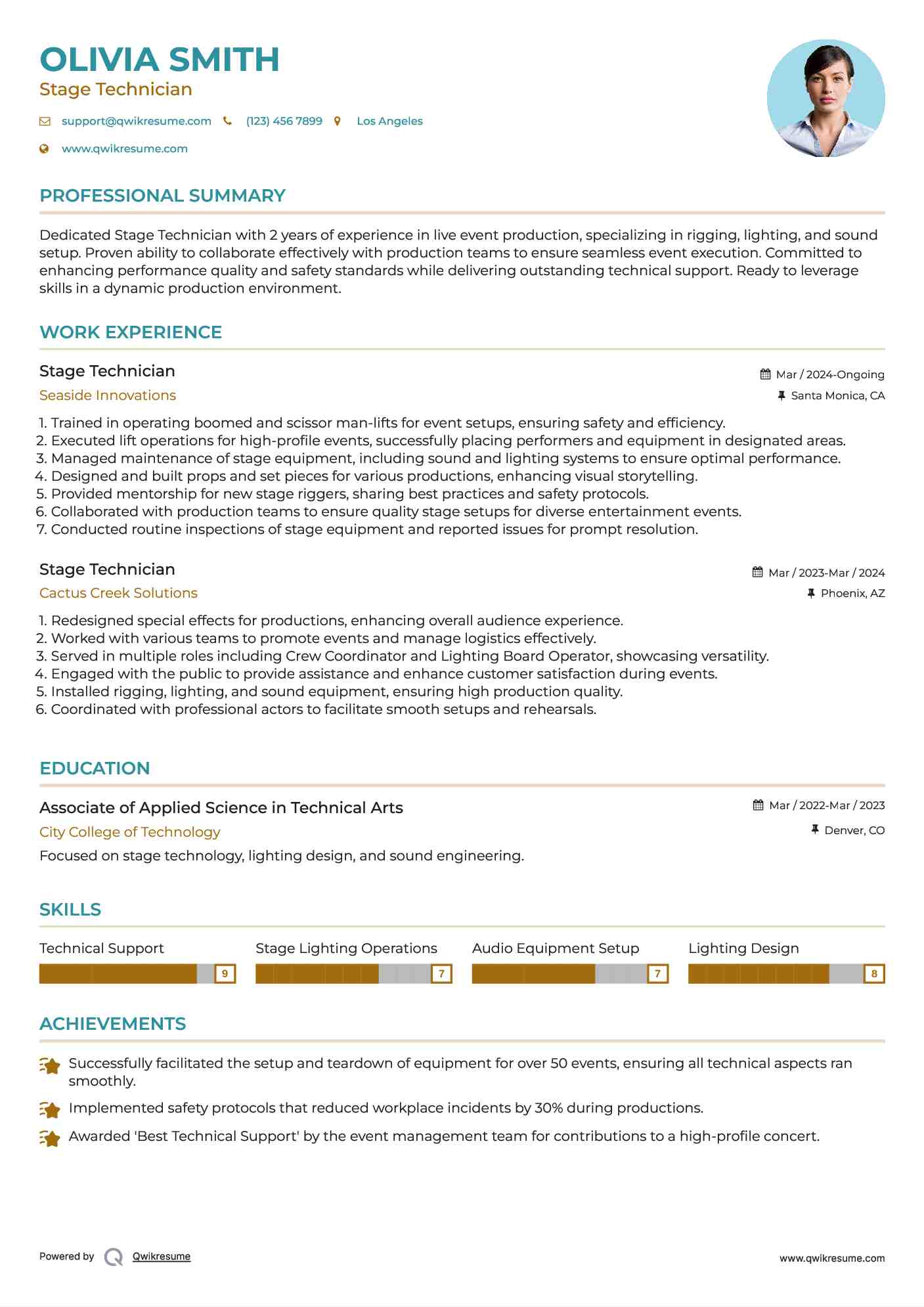 Stage Technician Resume Format