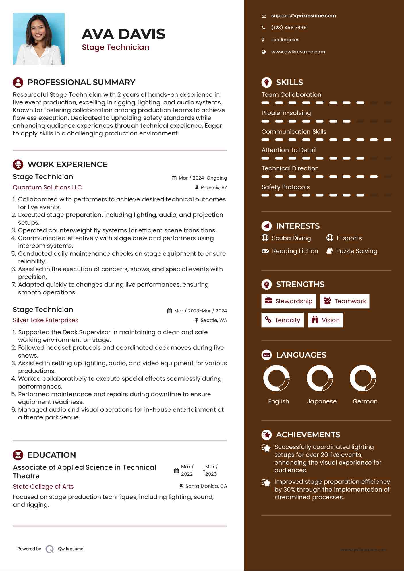 Stage Technician Resume Example