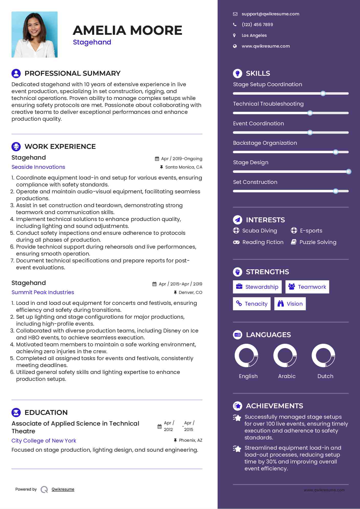 Stagehand Resume Example