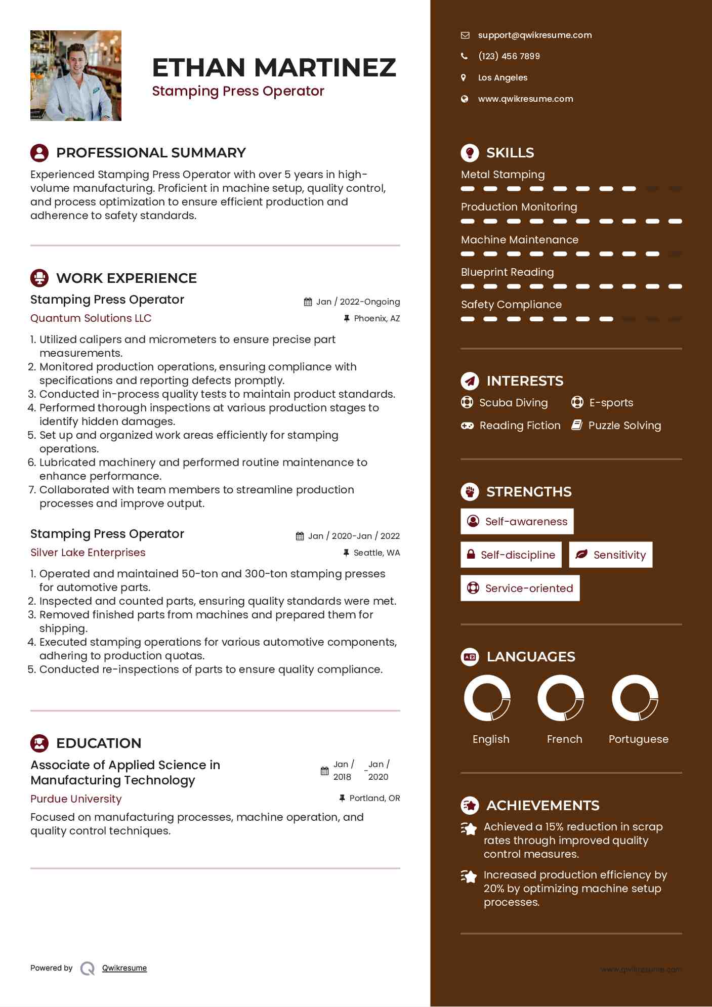 Stamping Press Operator Resume Template