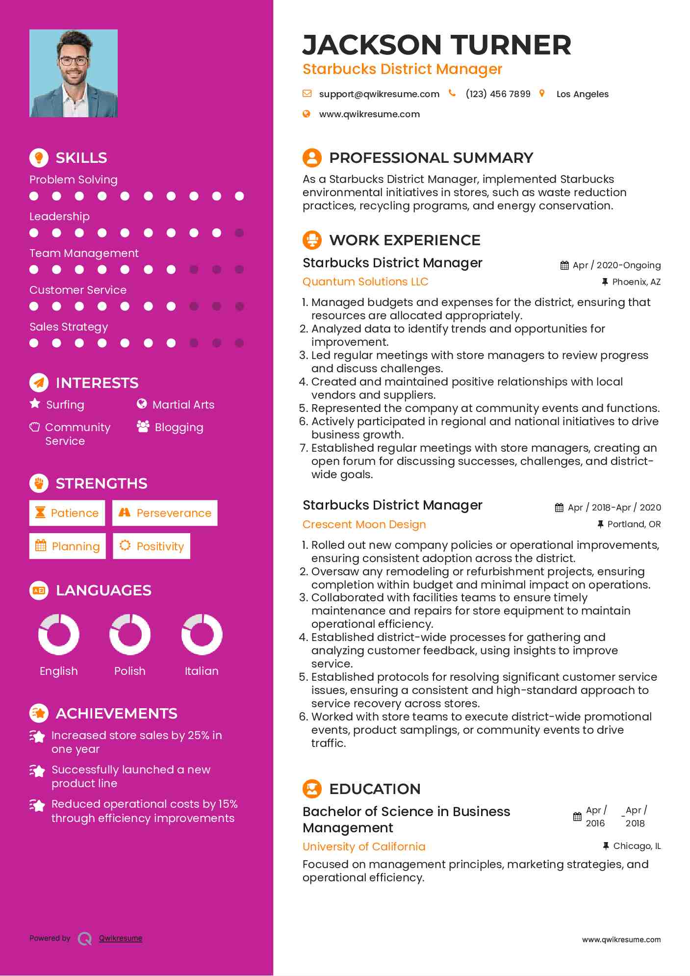 Starbucks District Manager Resume Sample