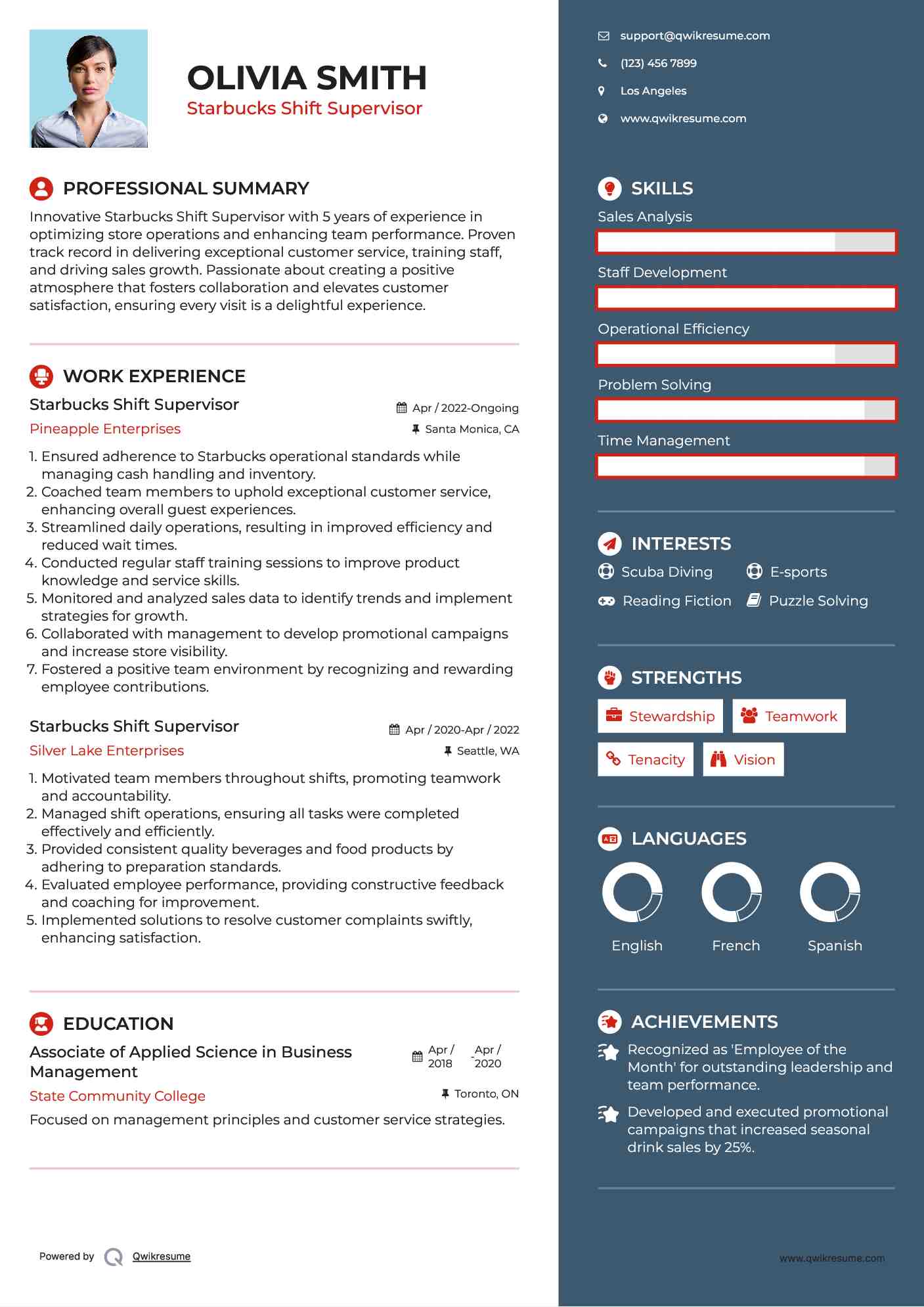 Starbucks Shift Supervisor Resume Example
