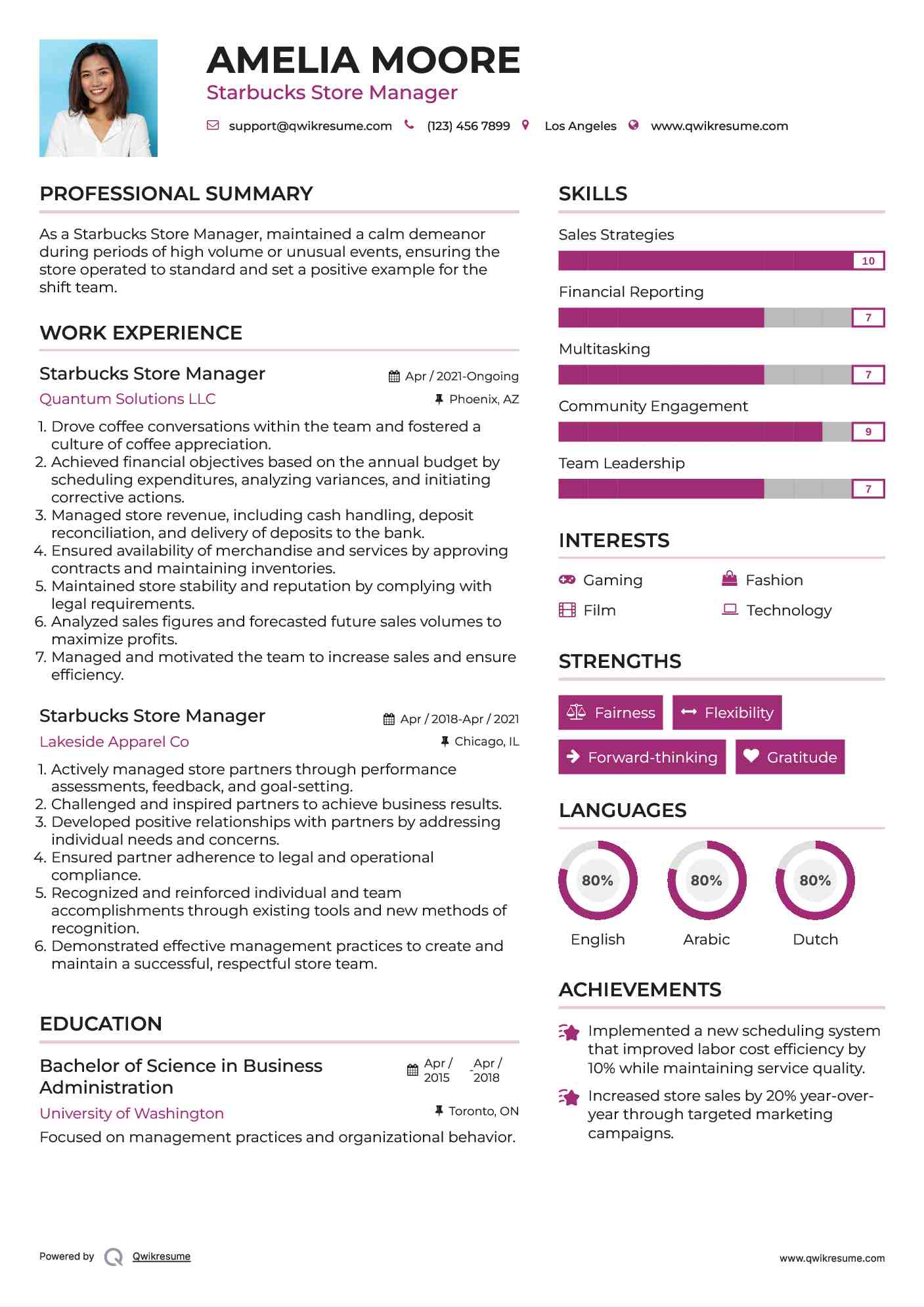 Starbucks Store Manager Resume Format