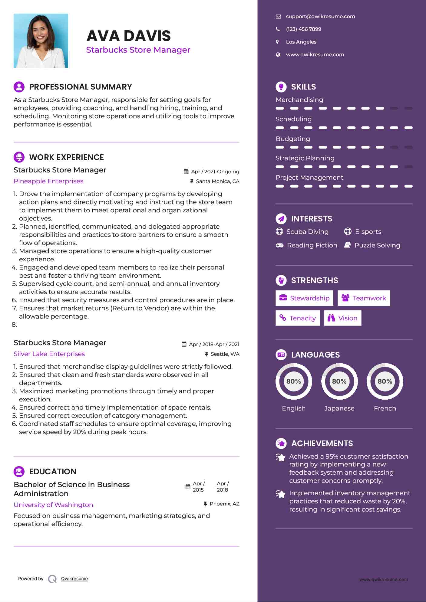 Starbucks Store Manager Resume Template