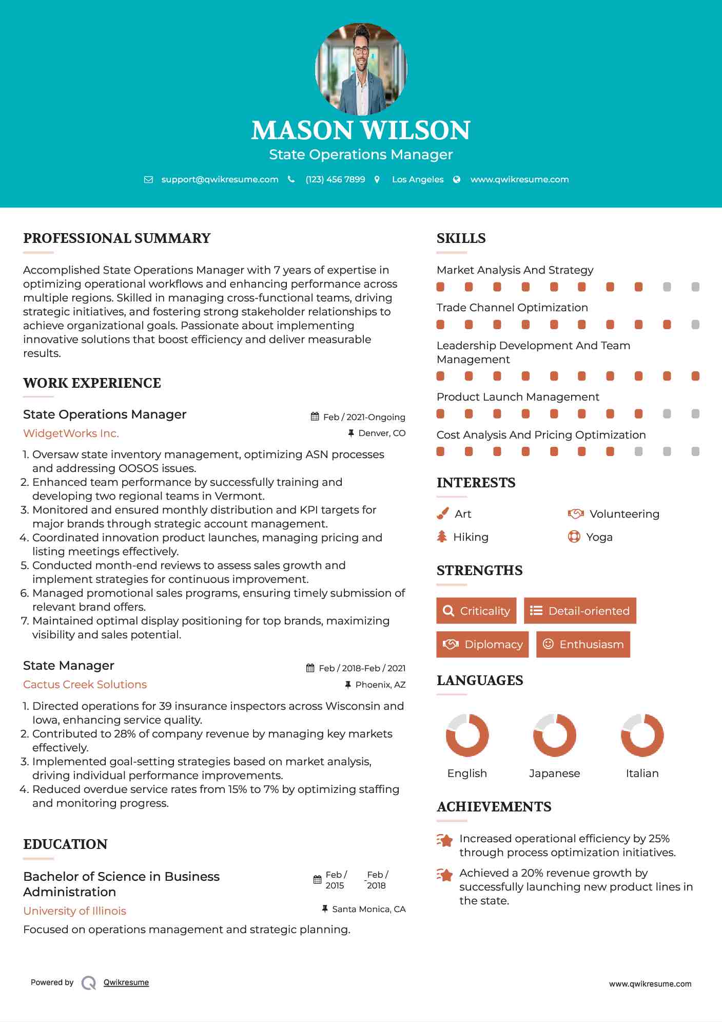 State Operations Manager Resume Model