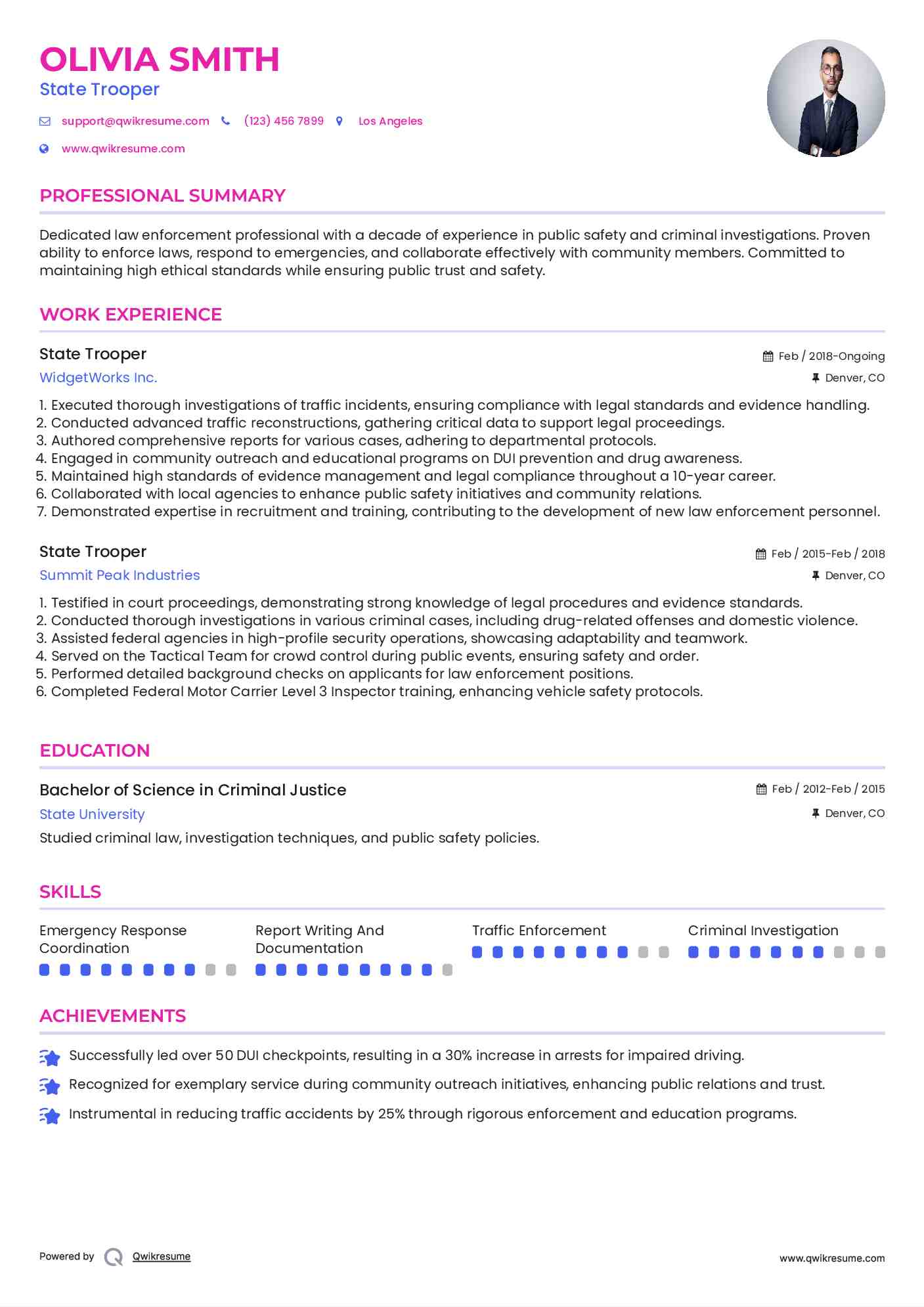 State Trooper Resume Template