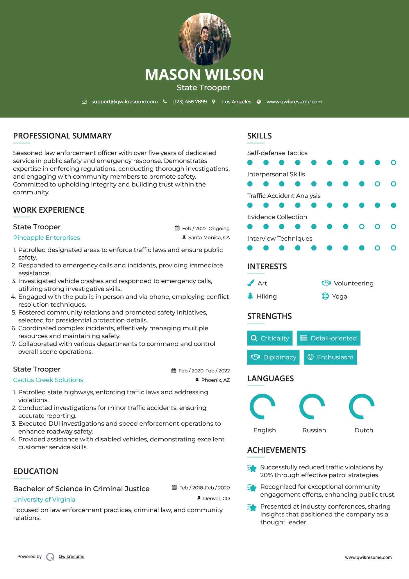 State Trooper  Resume Format