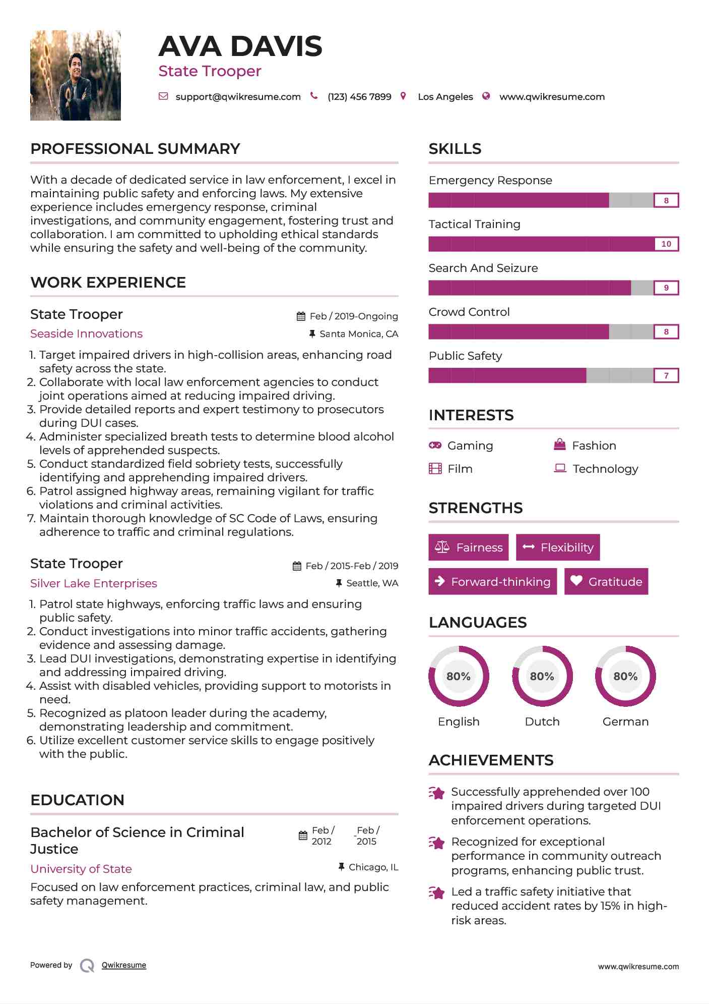 State Trooper Resume Model