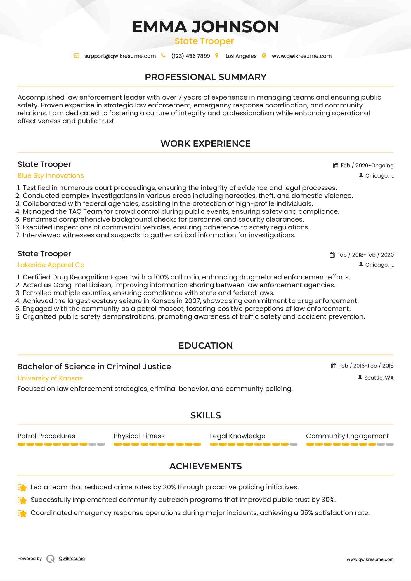 State Trooper  Resume Format