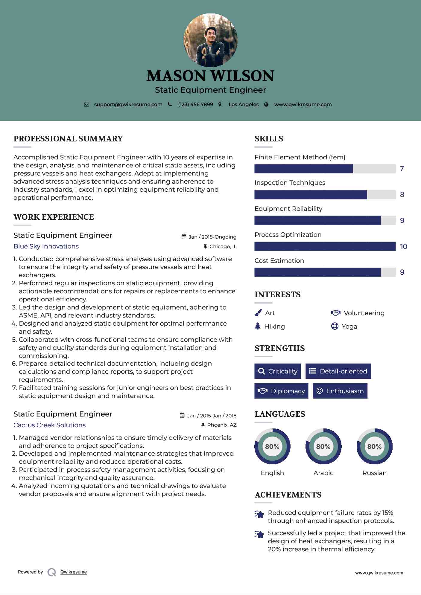 Static Equipment Engineer Resume Sample