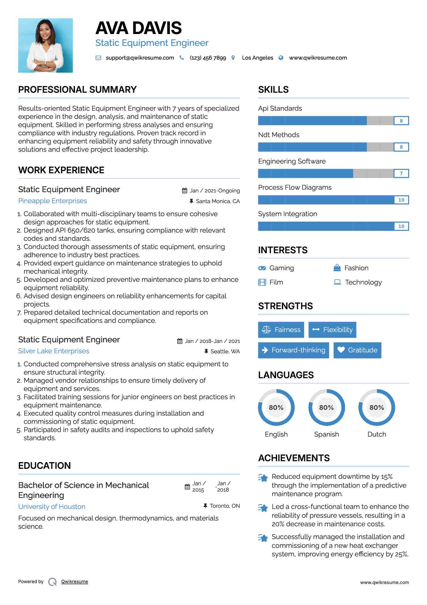 Static Equipment Engineer Resume Model