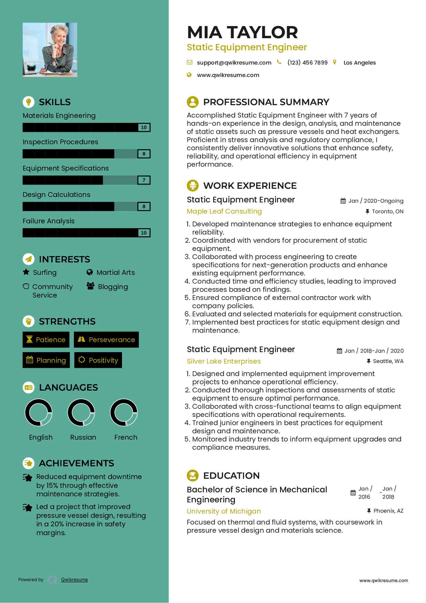 Static Equipment Engineer Resume Samples QwikResume