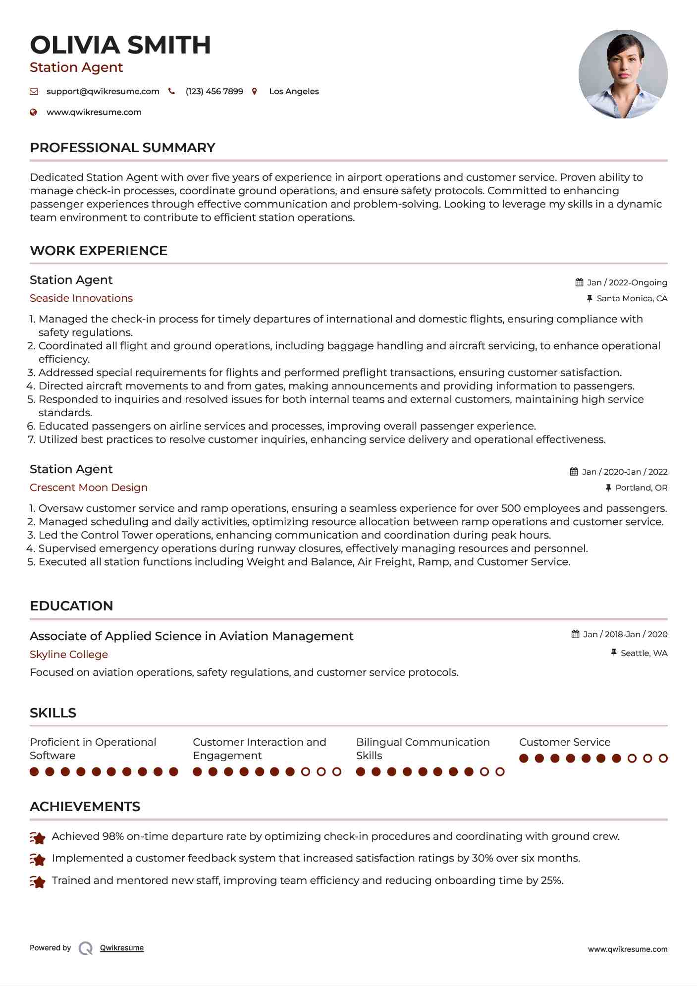 Station Agent Resume Sample