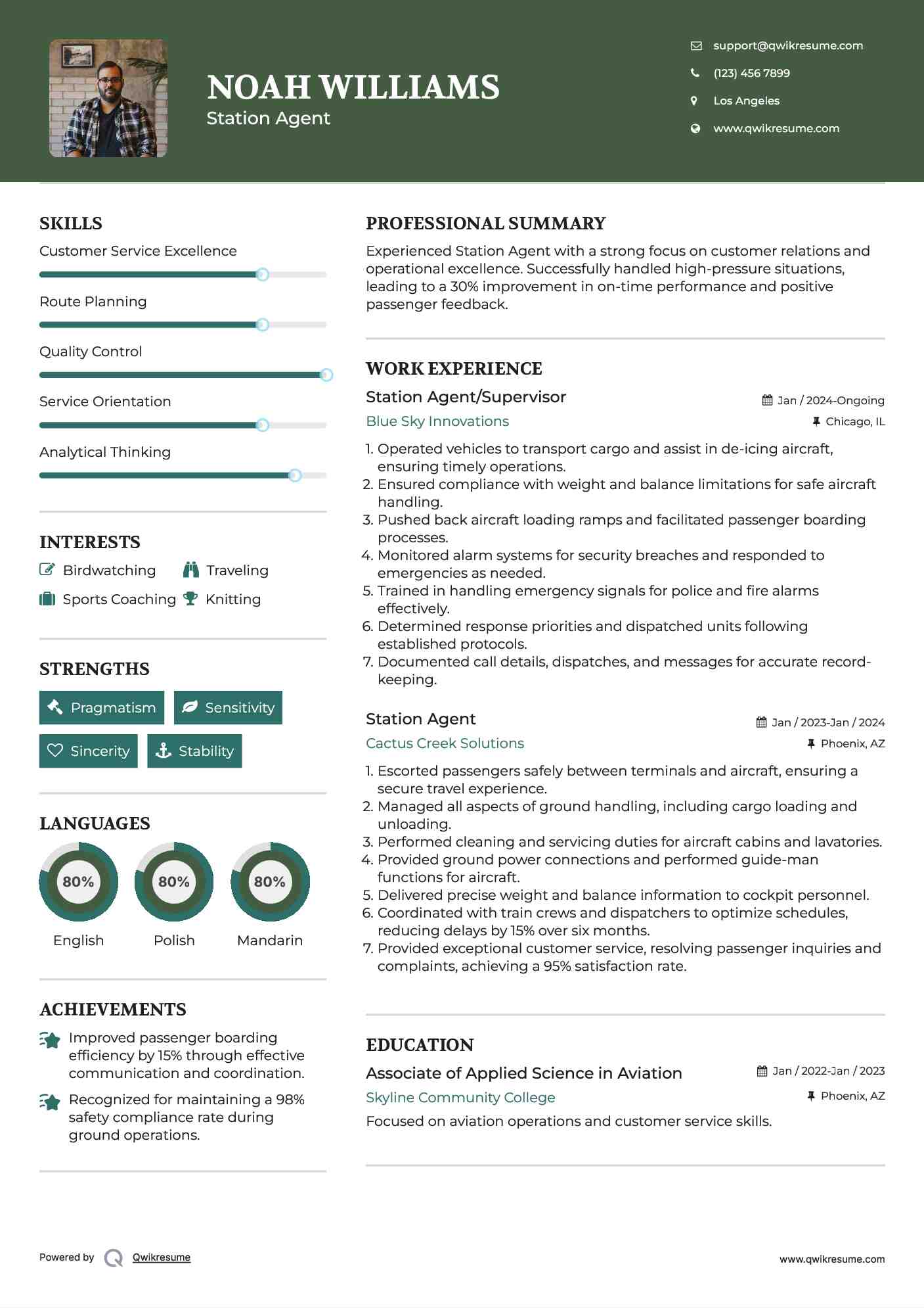 Station Agent/Supervisor Resume Example
