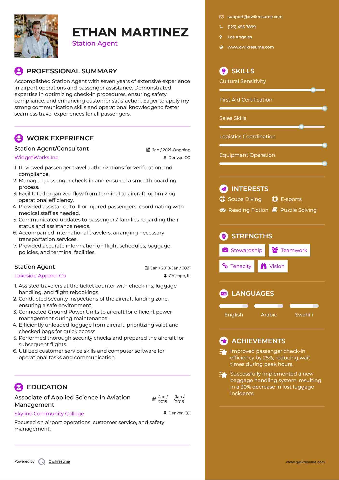 Station Agent/Consultant Resume Model