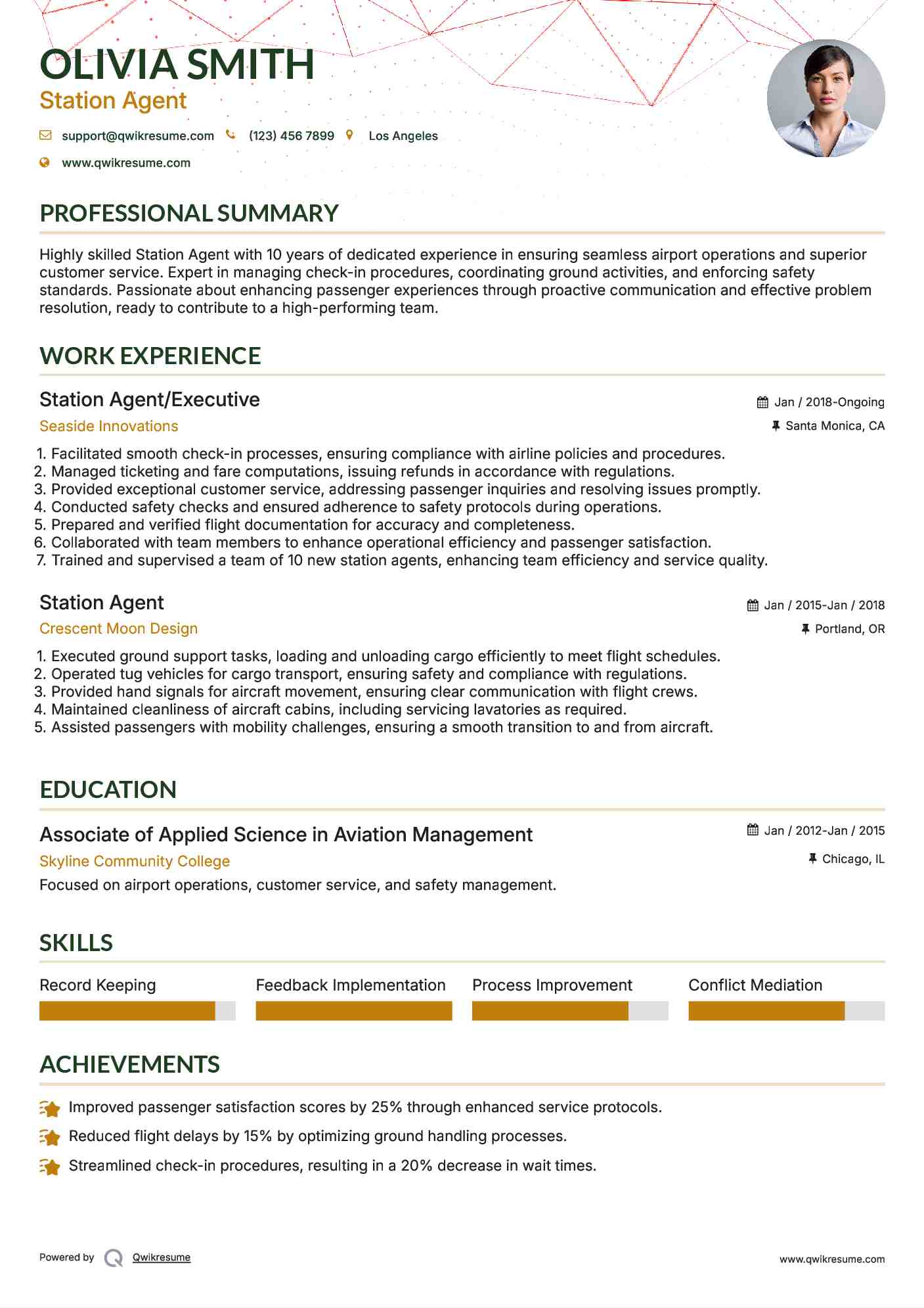 Station Agent/Executive Resume Sample