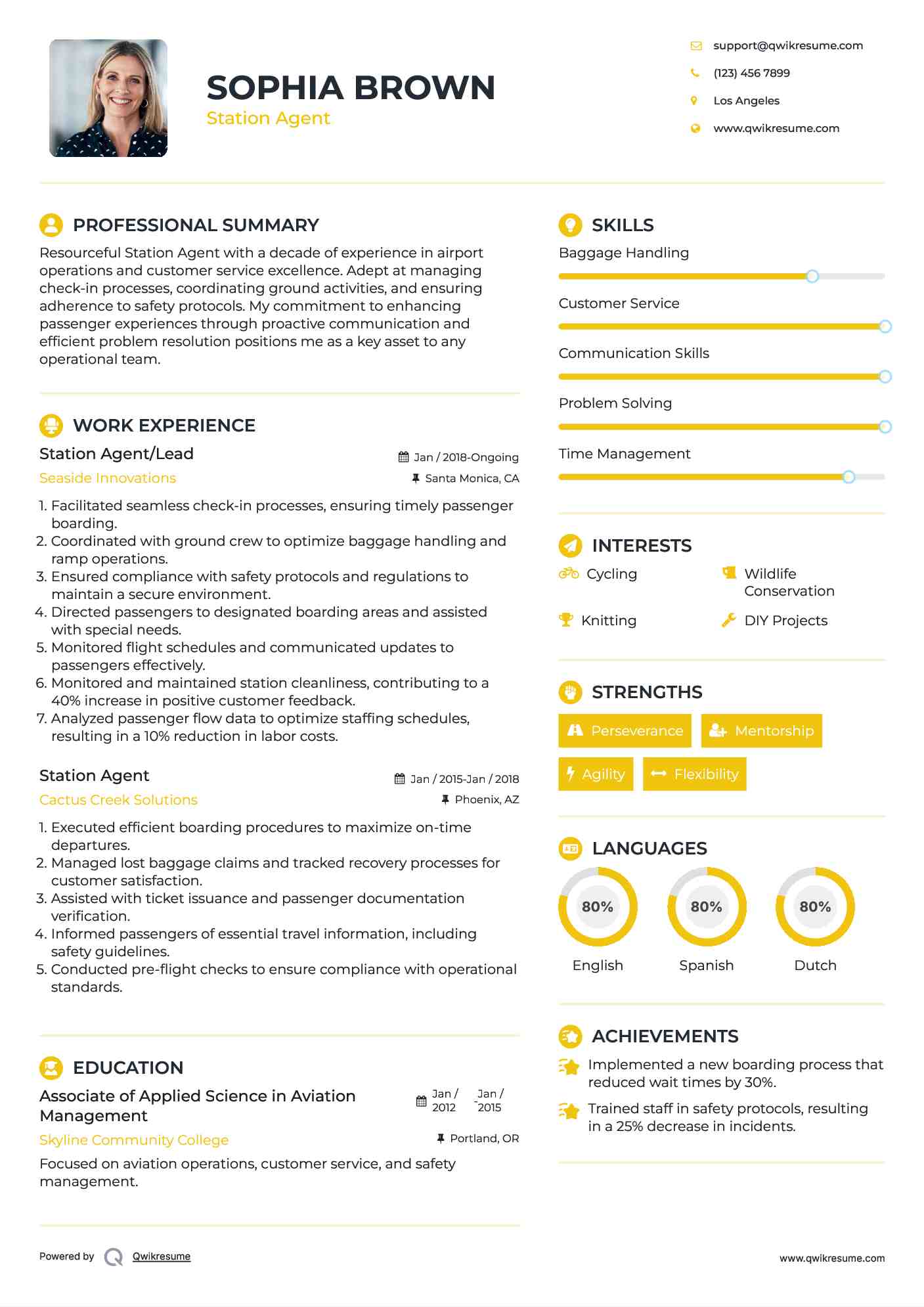 Station Agent/Lead Resume Template