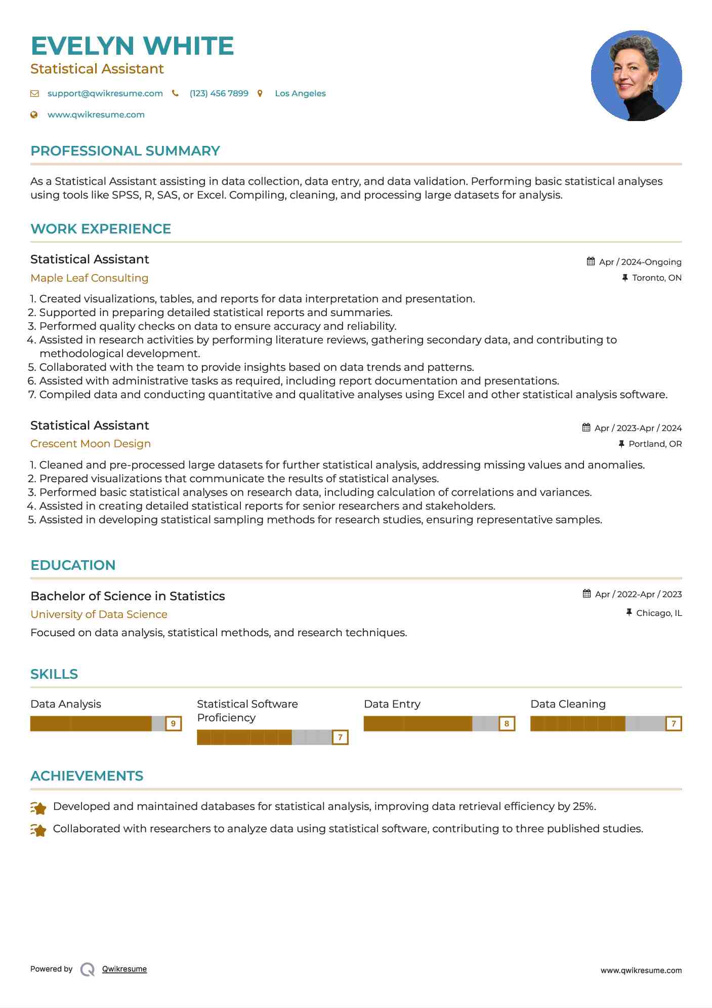 Statistical Assistant Resume Format