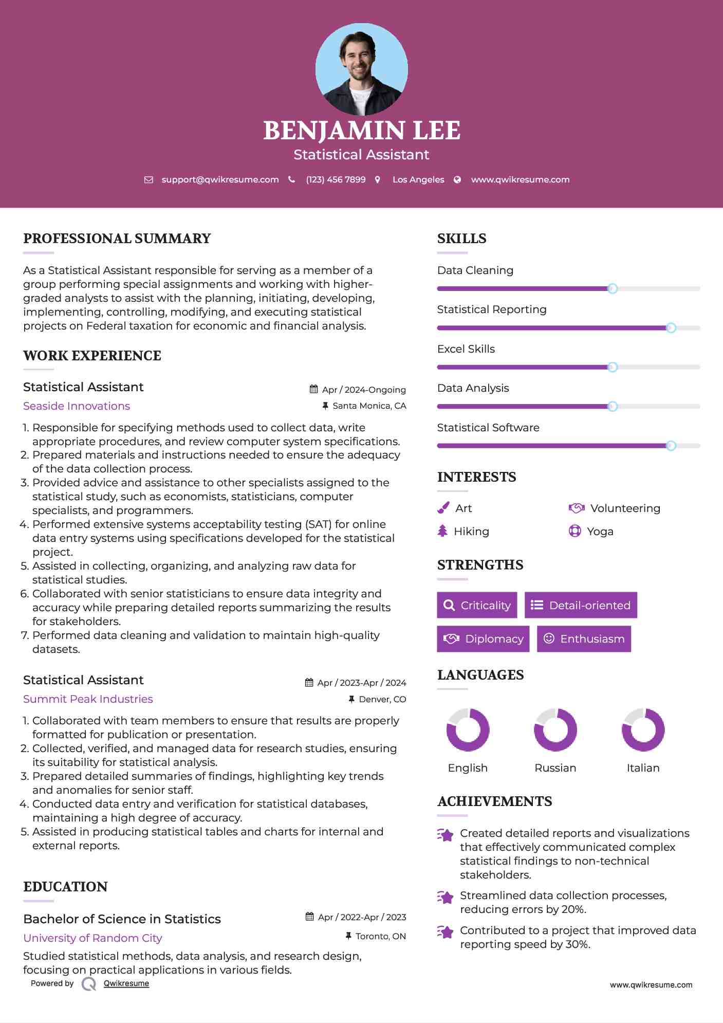 Statistical Assistant Resume Format
