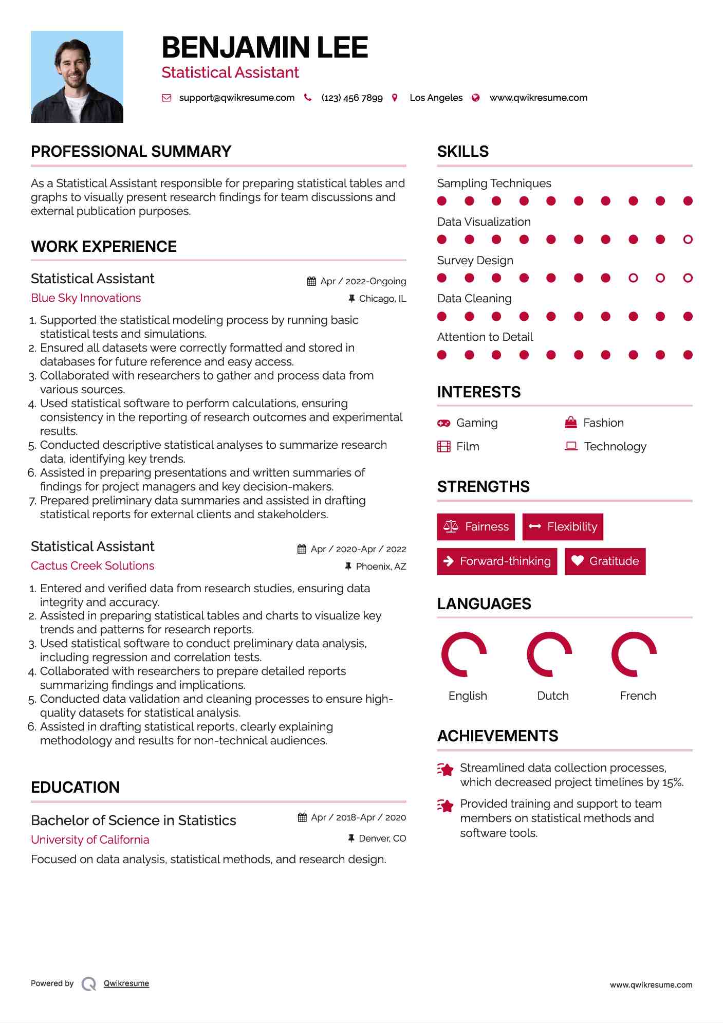 Statistical Assistant Resume Format